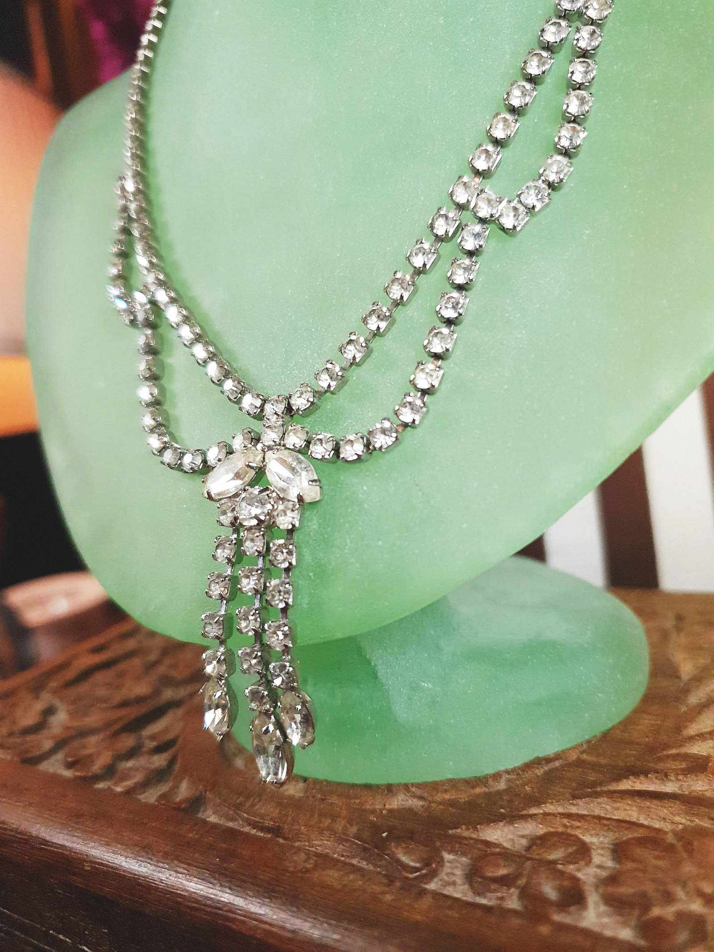 Vintage Rhinestone Necklace Choker 16" 1950s Clear Glass Diamante - Mid-Century