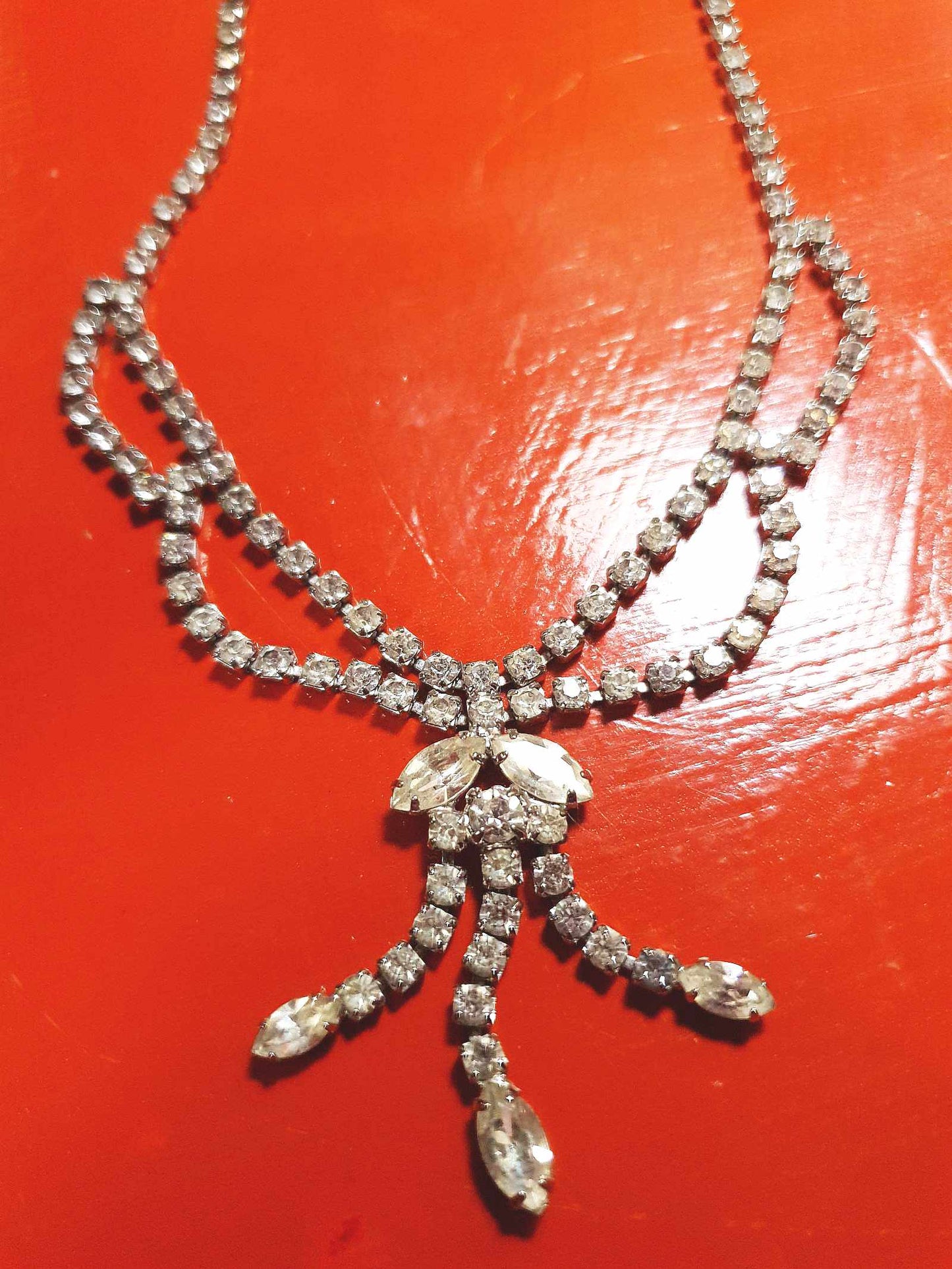 Vintage Rhinestone Necklace Choker 16" 1950s Clear Glass Diamante - Mid-Century