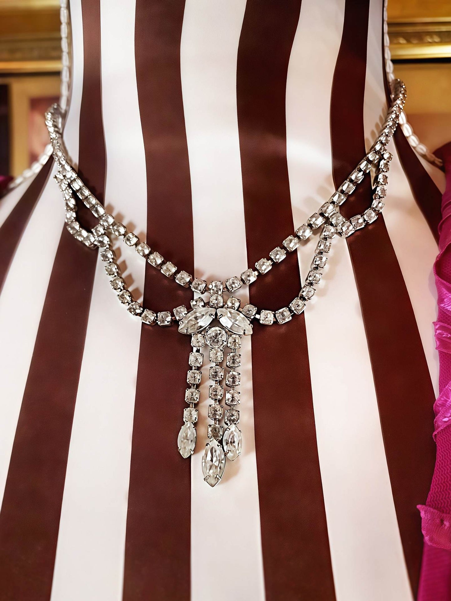 Vintage Rhinestone Necklace Choker 16" 1950s Clear Glass Diamante - Mid-Century