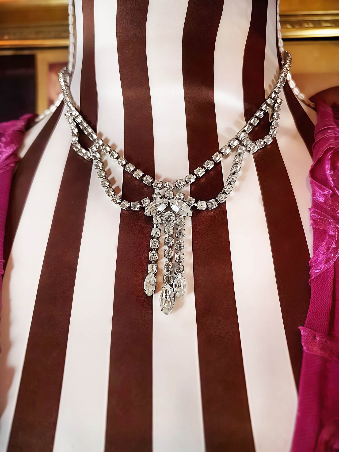 Vintage Rhinestone Necklace Choker 16" 1950s Clear Glass Diamante - Mid-Century