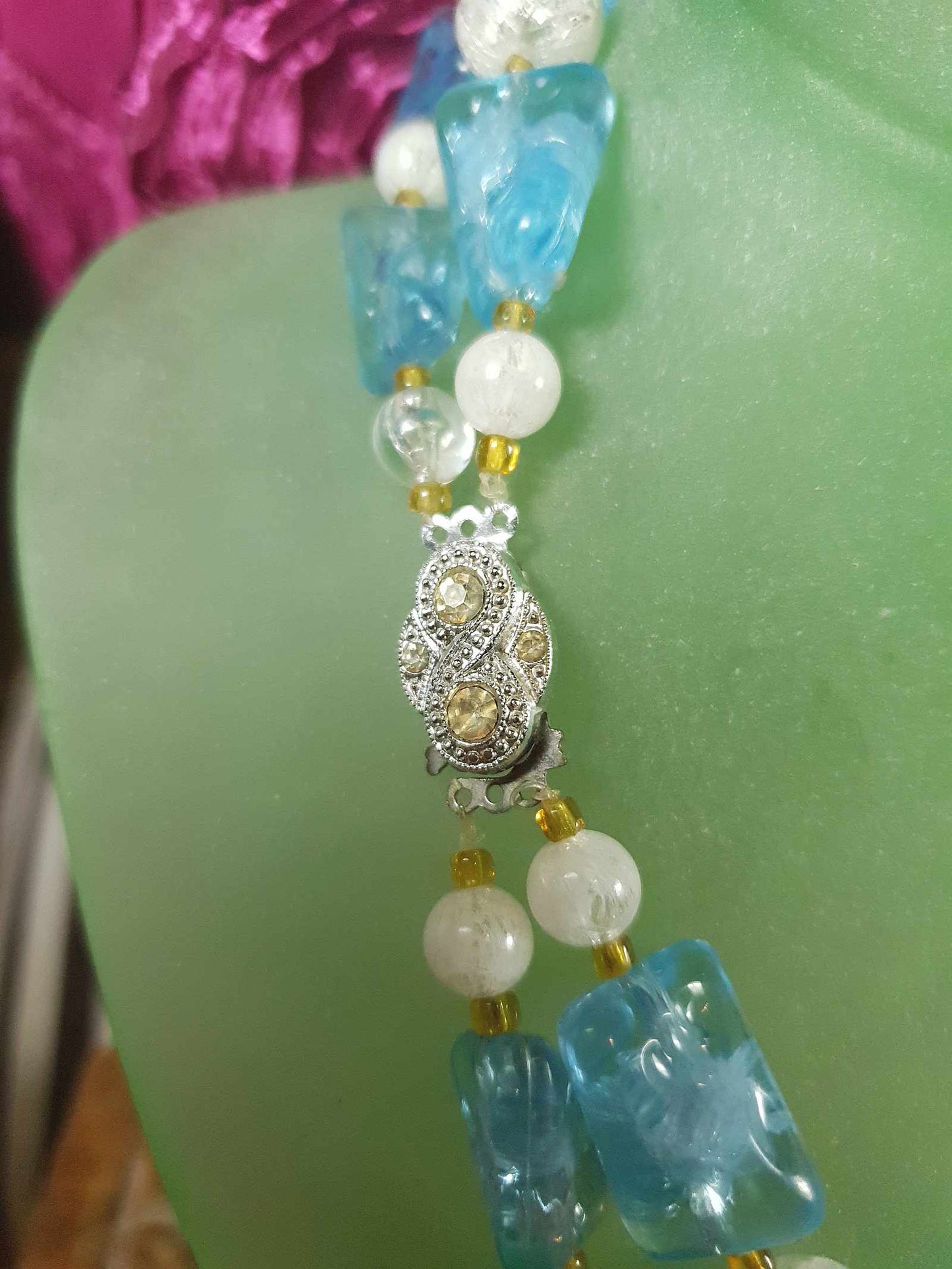 Vintage 1950s Blue & White Necklace Choker Two Tier Retro