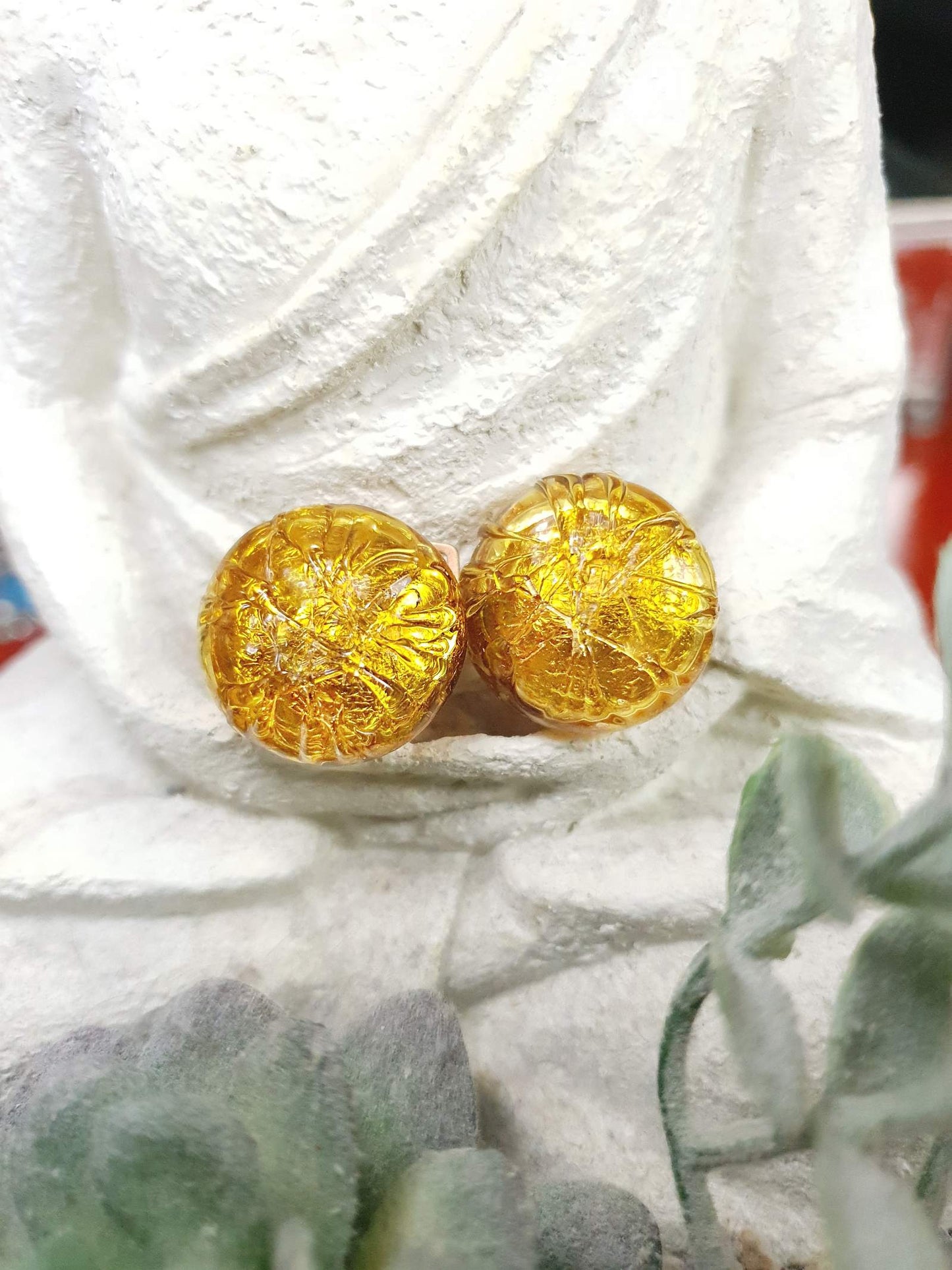 1950s Vintage Golden Murano Glass Earrings Clip-On Mid-Century Italian