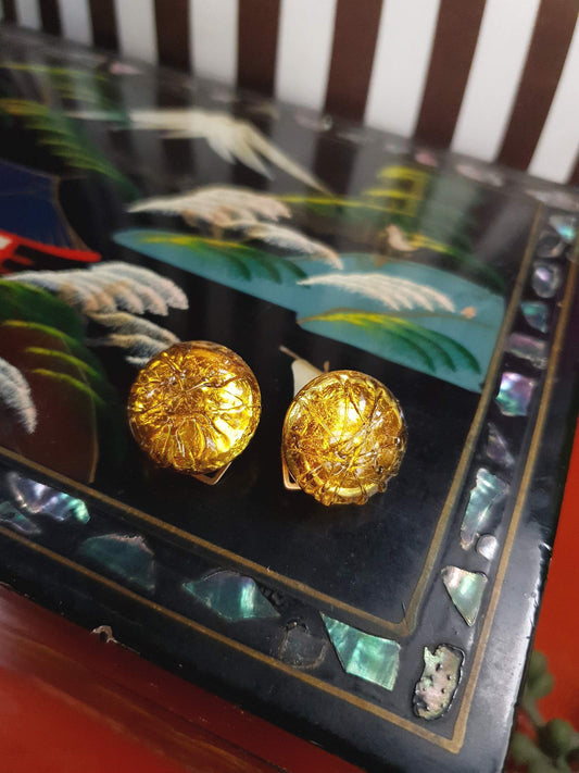 1950s Vintage Golden Murano Glass Earrings Clip-On Mid-Century Italian