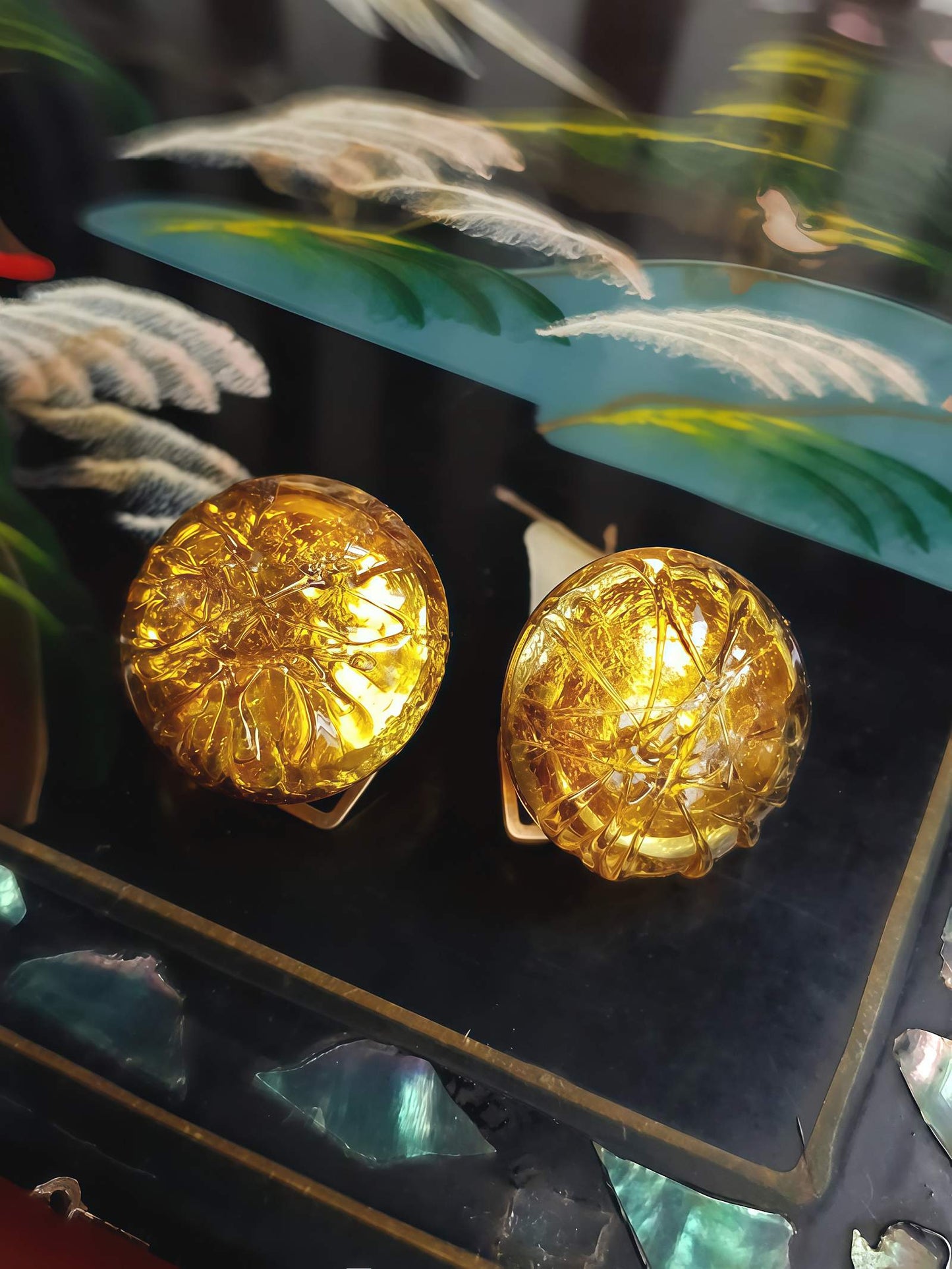 1950s Vintage Golden Murano Glass Earrings Clip-On Mid-Century Italian