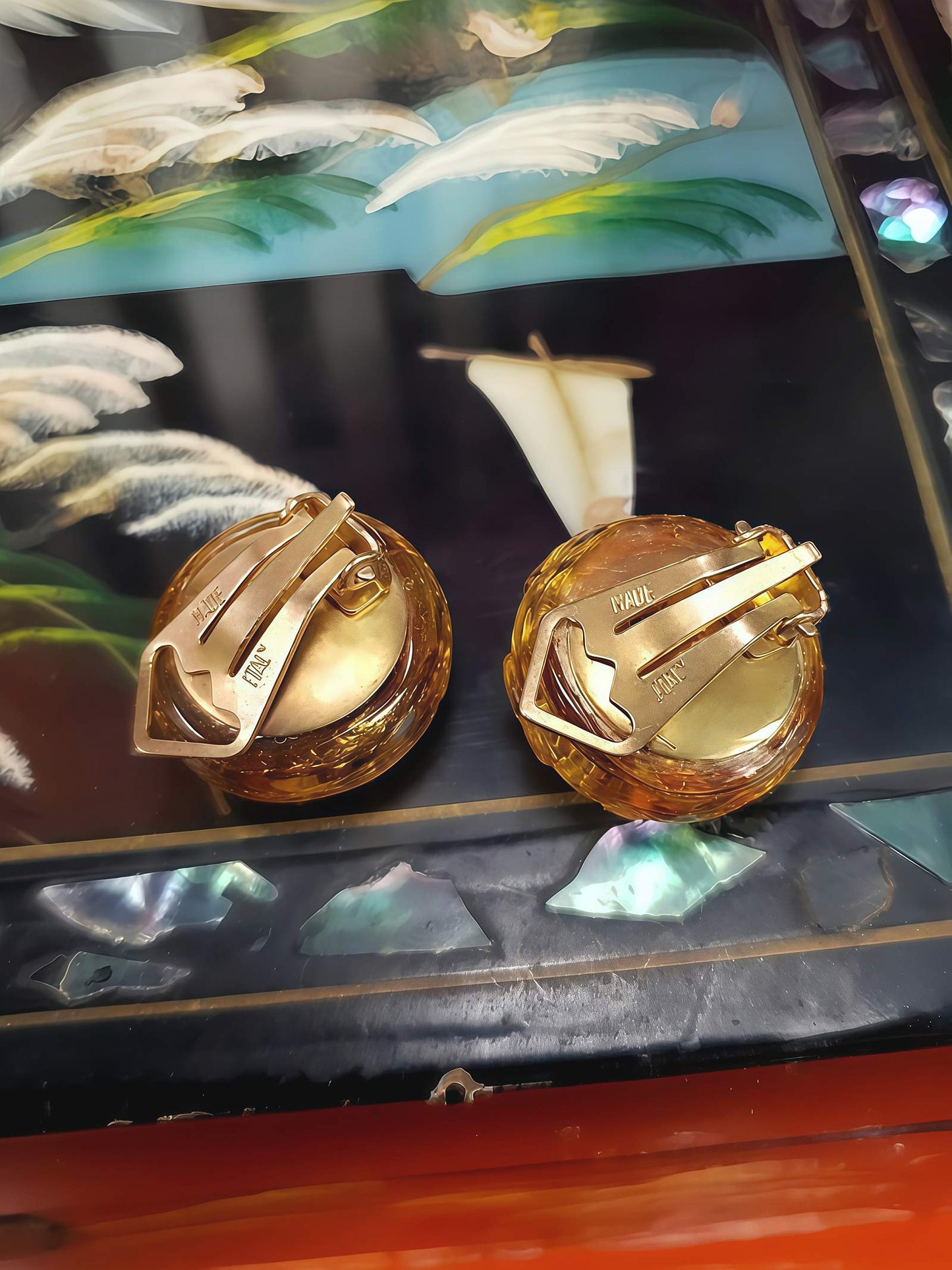 1950s Vintage Golden Murano Glass Earrings Clip-On Mid-Century Italian