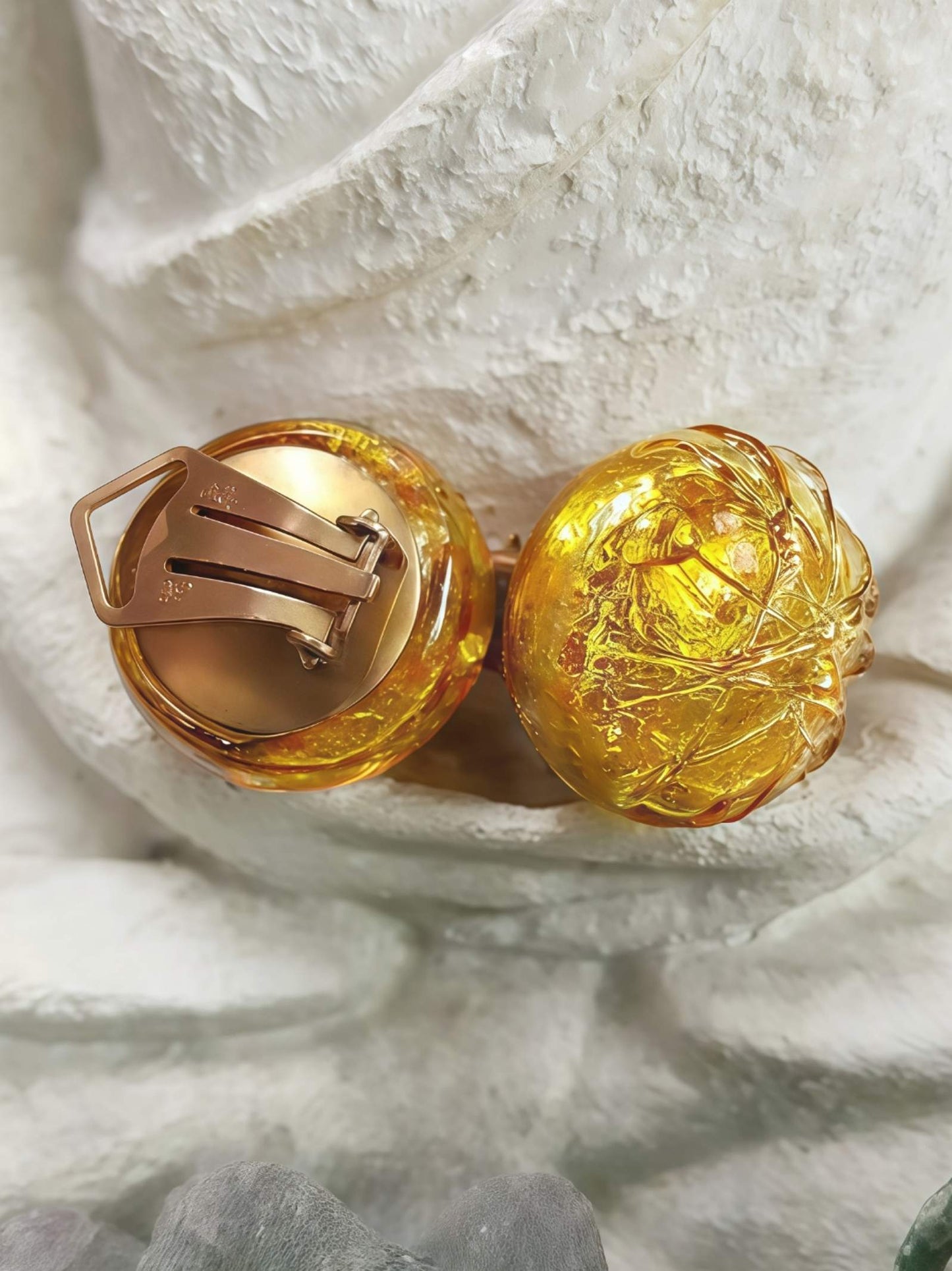 1950s Vintage Golden Murano Glass Earrings Clip-On Mid-Century Italian