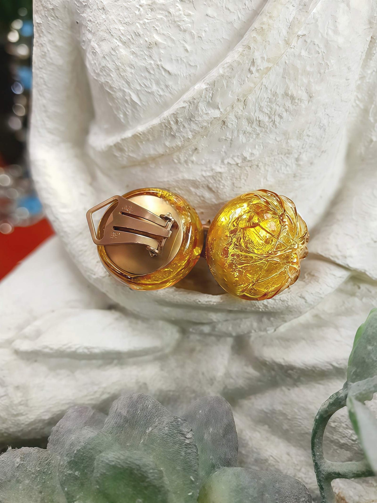 1950s Vintage Golden Murano Glass Earrings Clip-On Mid-Century Italian