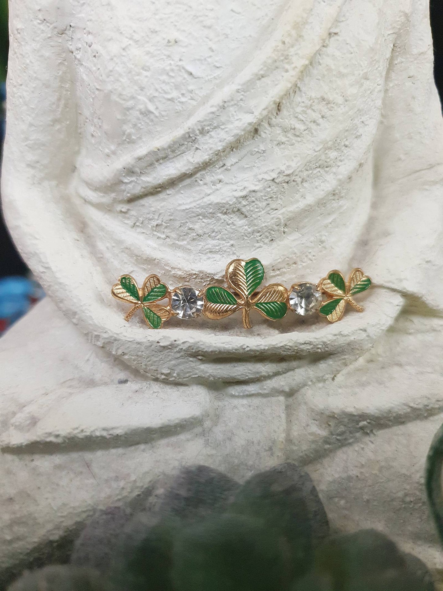 50s Vintage Clover Rhinestone Brooch Czech Shamrock Mid-Century