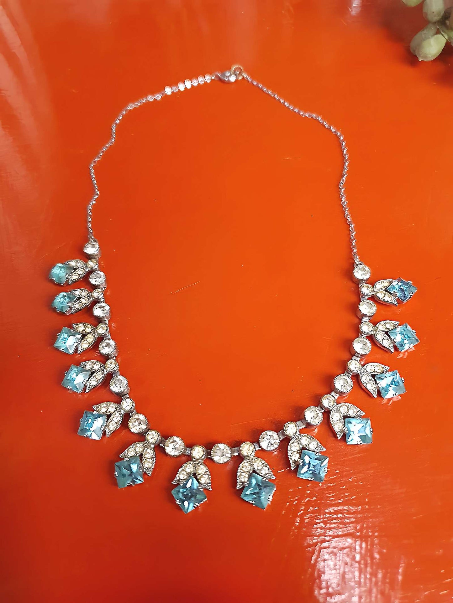 1950s Vintage Blue Rhinestone Necklace Choker 15" Mid-Century