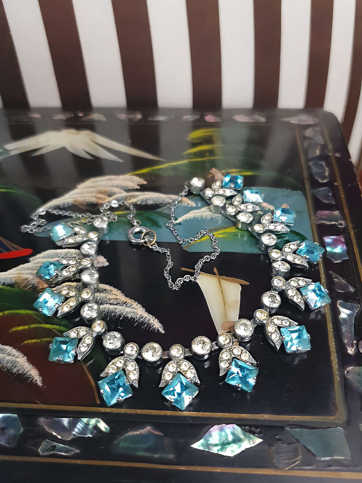 1950s Vintage Blue Rhinestone Necklace Choker 15" Mid-Century