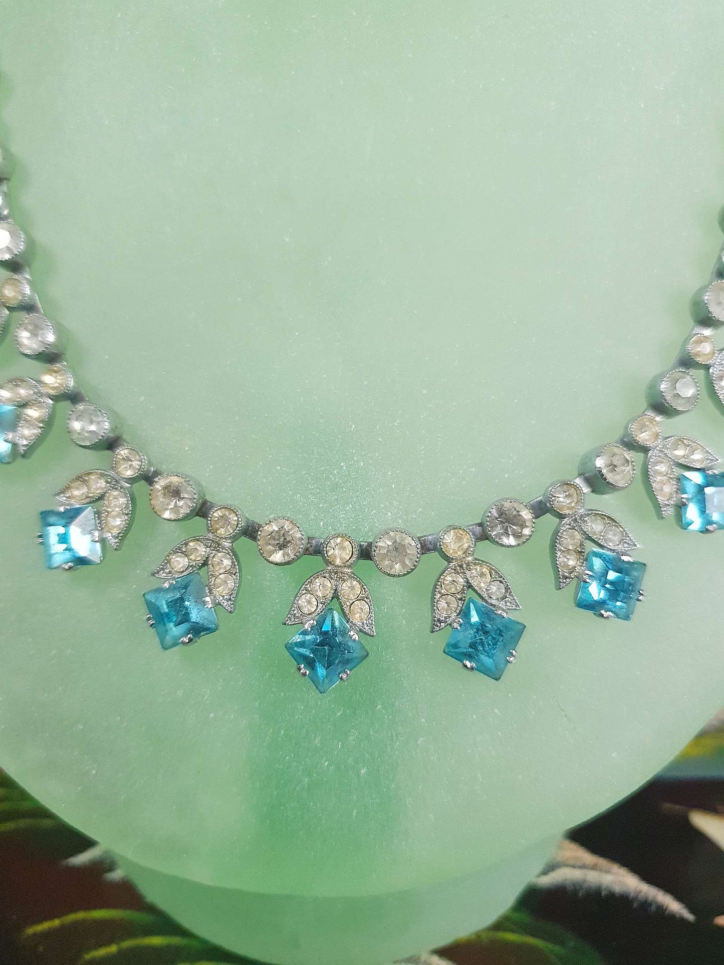 1950s Vintage Blue Rhinestone Necklace Choker 15" Mid-Century