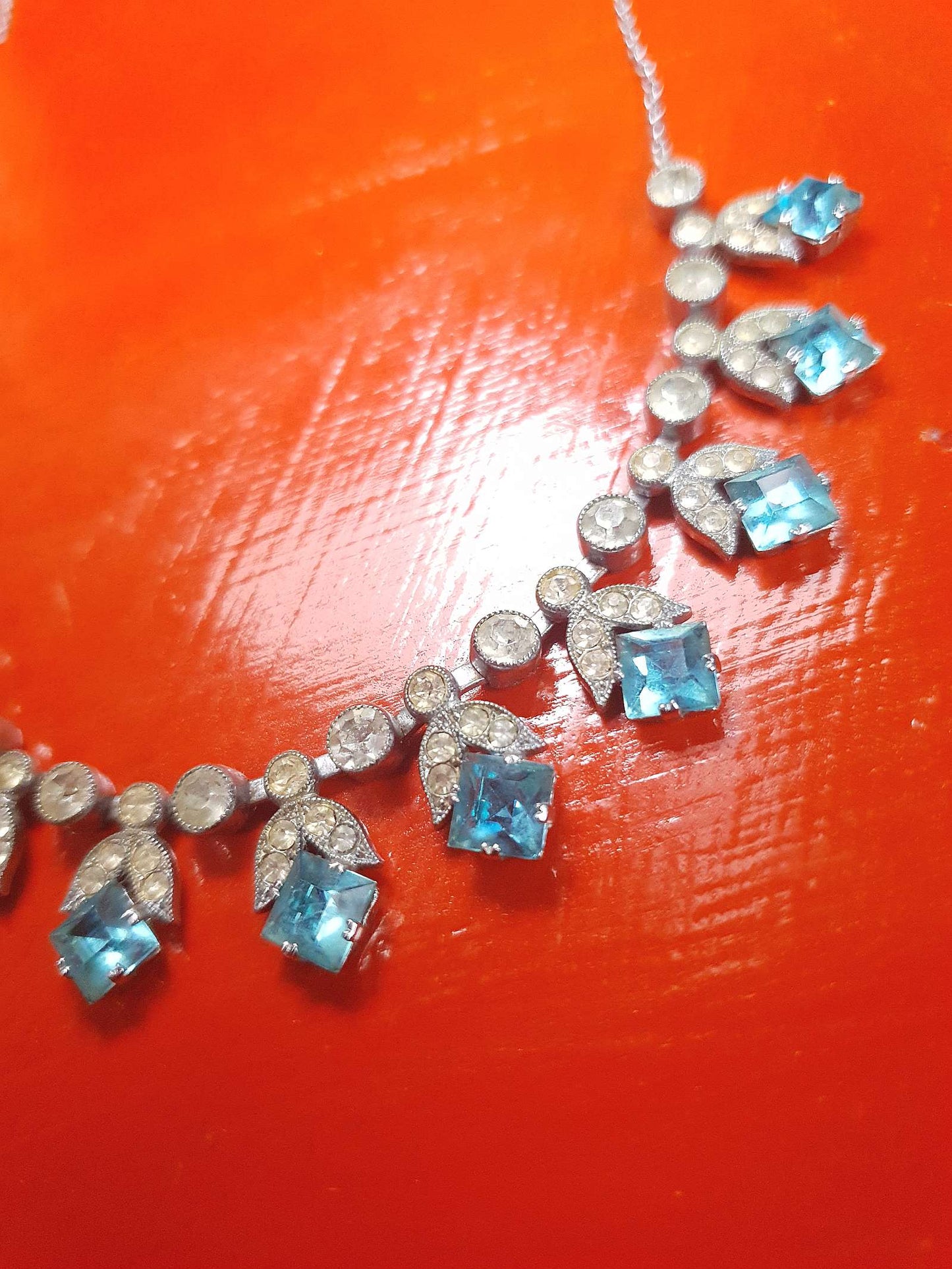 1950s Vintage Blue Rhinestone Necklace Choker 15" Mid-Century