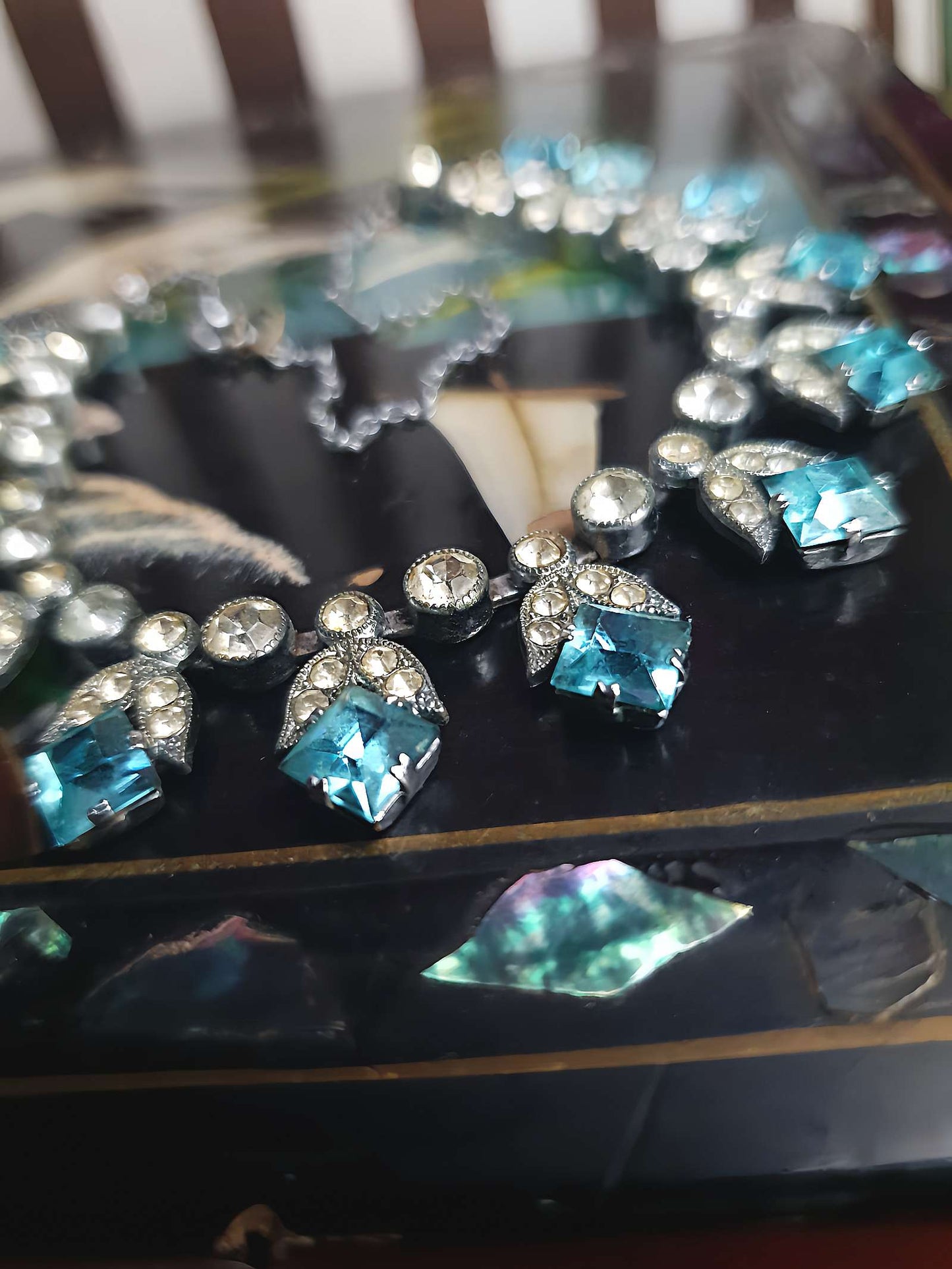 1950s Vintage Blue Rhinestone Necklace Choker 15" Mid-Century