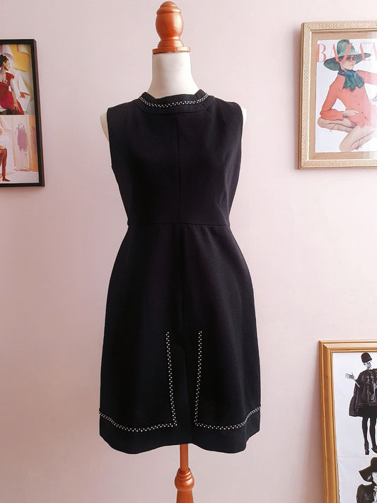 Vintage 1960s Black Diamante Dress - Size 12