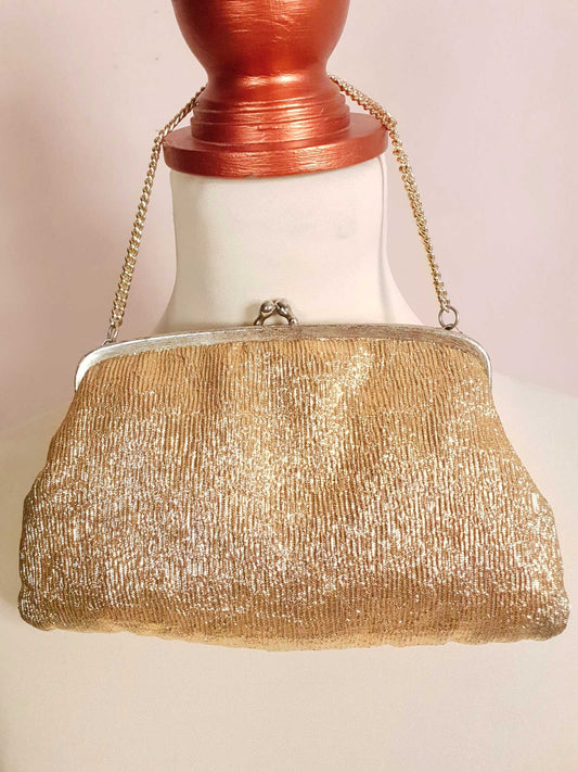 Bright and Sparkly Vintage 1960s Gold Lurex Evening Bag