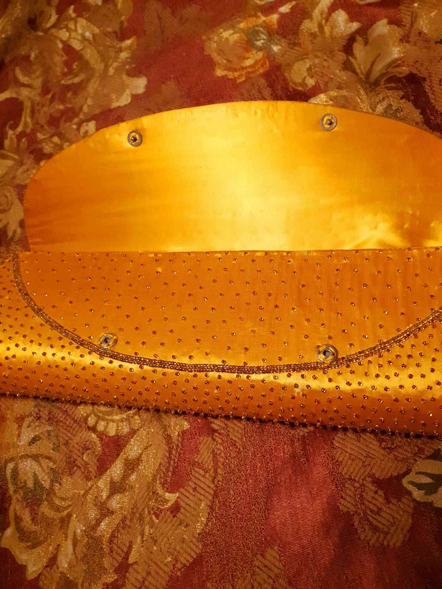 Beautiful Vintage 1960s Orange Satin Beaded Baguette Clutch Bag