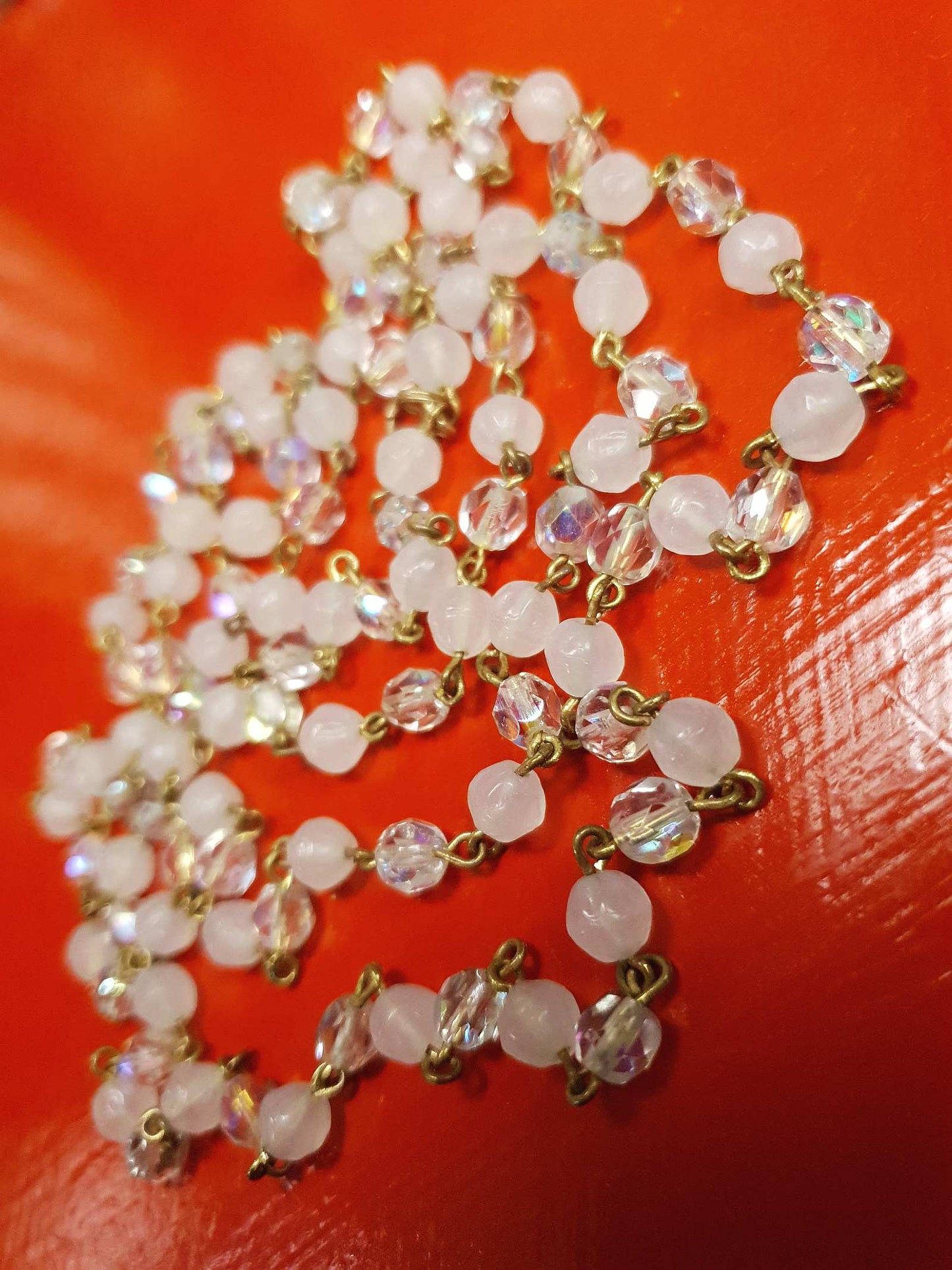 Vintage Aurora Borealis Long Glass Necklace 48" 1960s Retro AB