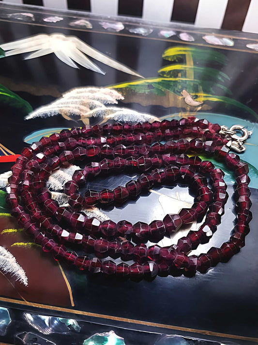 Vintage 1960s Garnet Gemstone Necklace 24" Burgundy