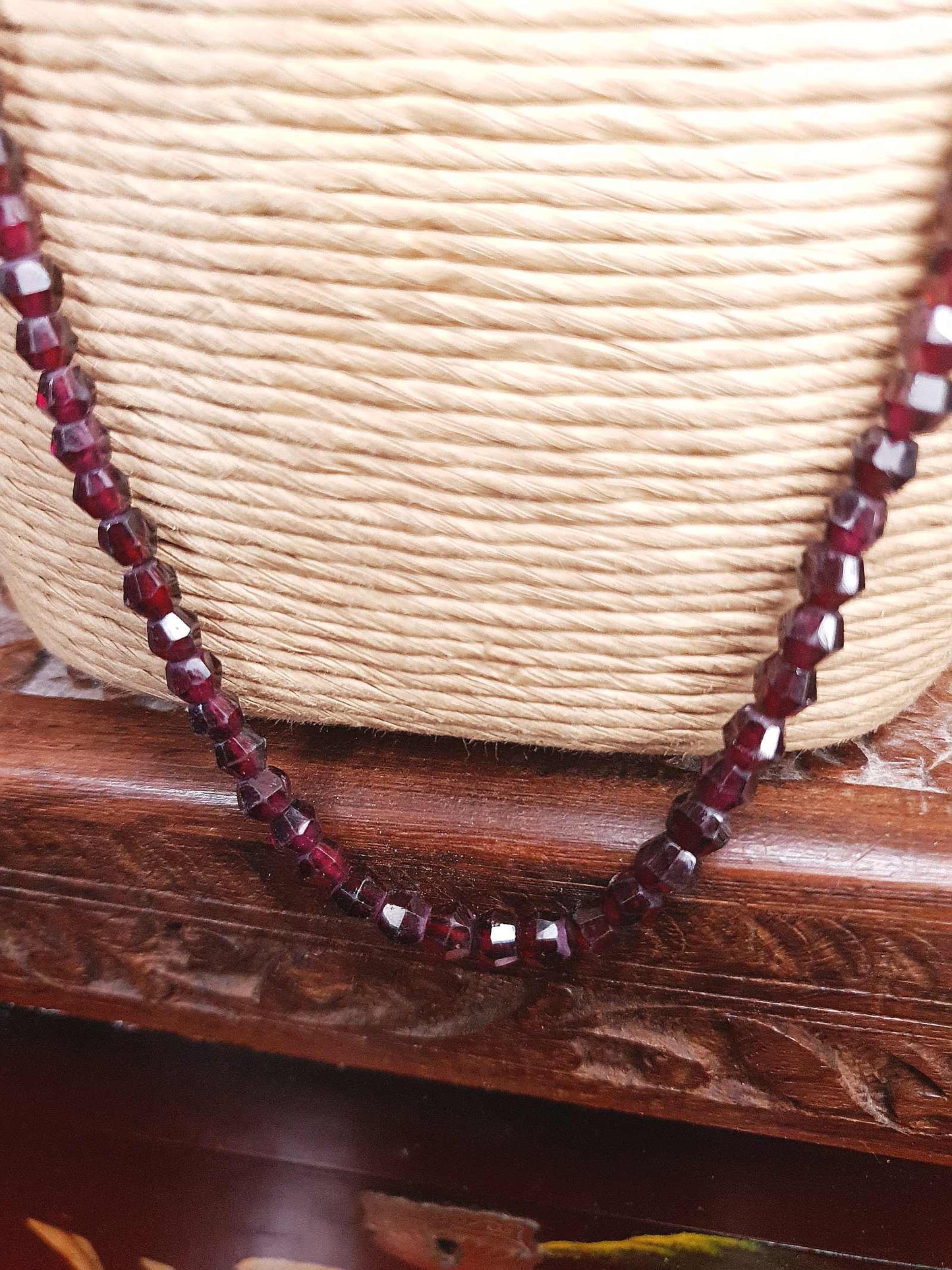Vintage 1960s Garnet Gemstone Necklace 24" Burgundy