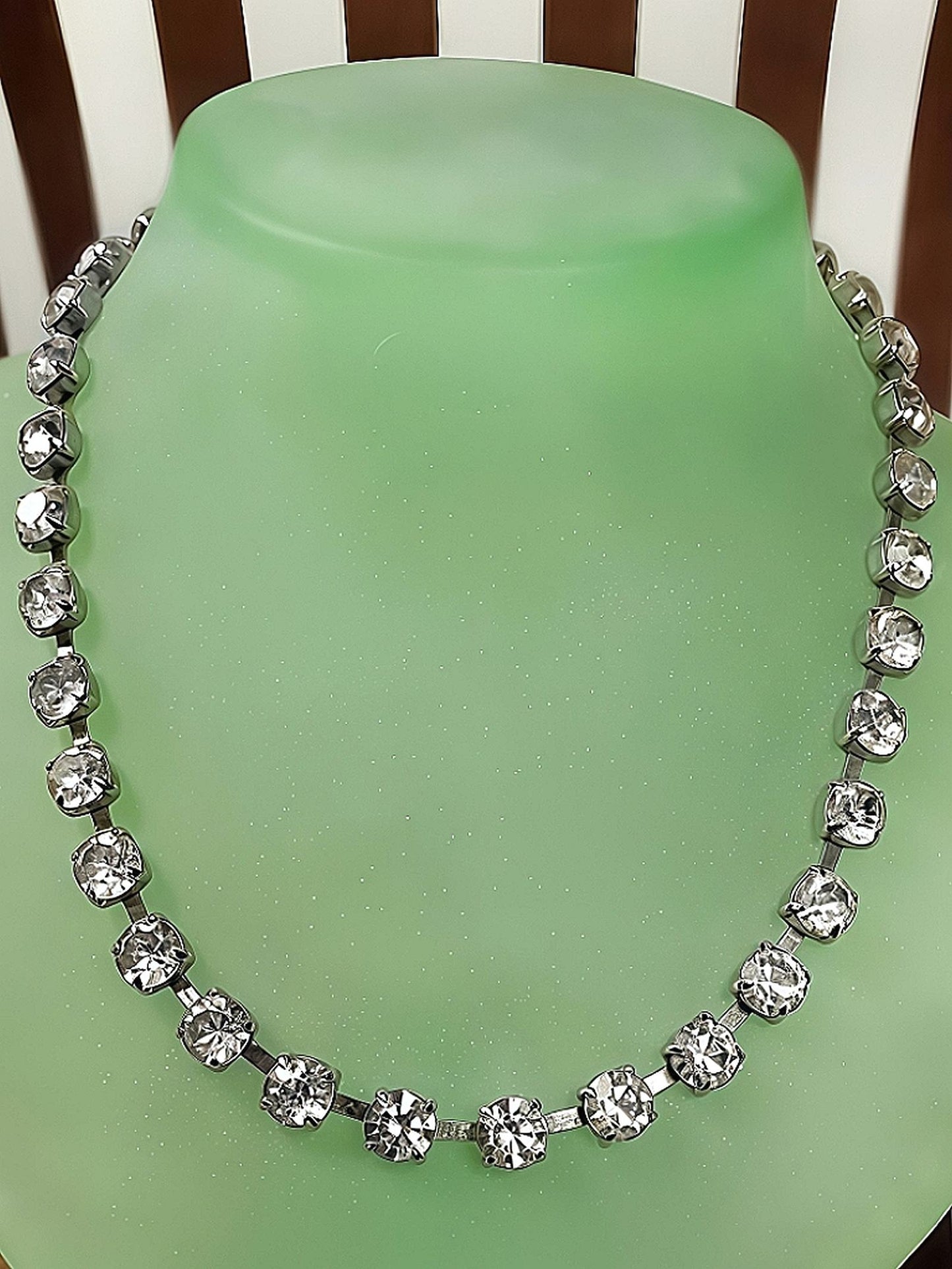Vintage Clear Rhinestone Necklace Choker 15" 1960s Retro