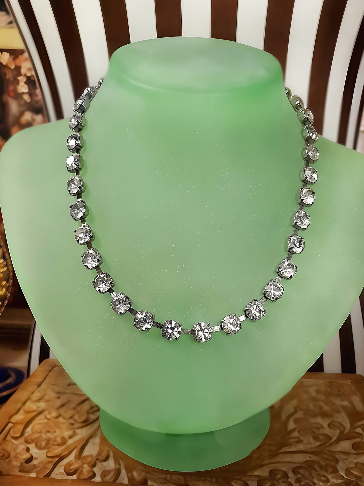 Vintage Clear Rhinestone Necklace Choker 15" 1960s Retro