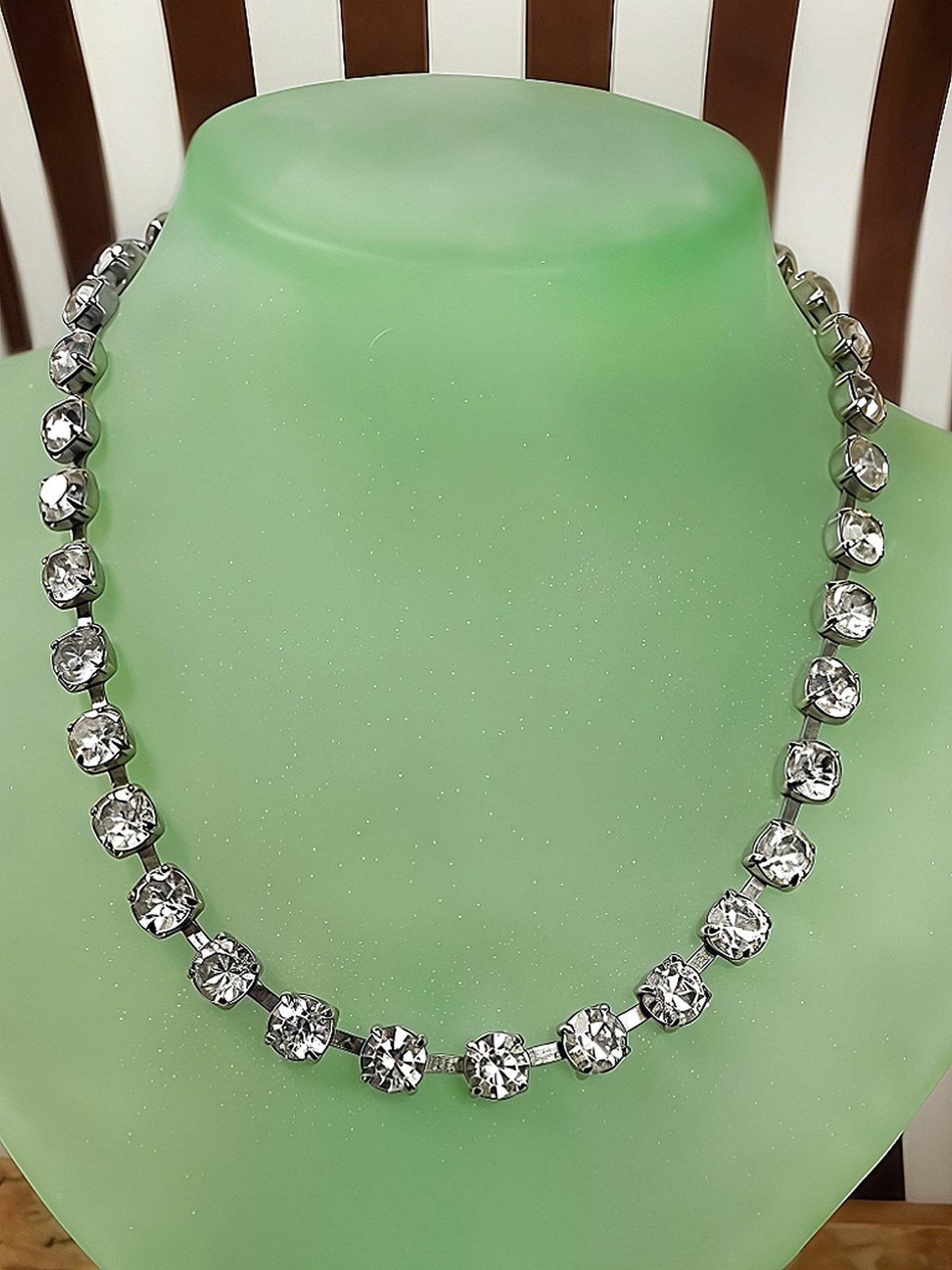 Vintage Clear Rhinestone Necklace Choker 15" 1960s Retro