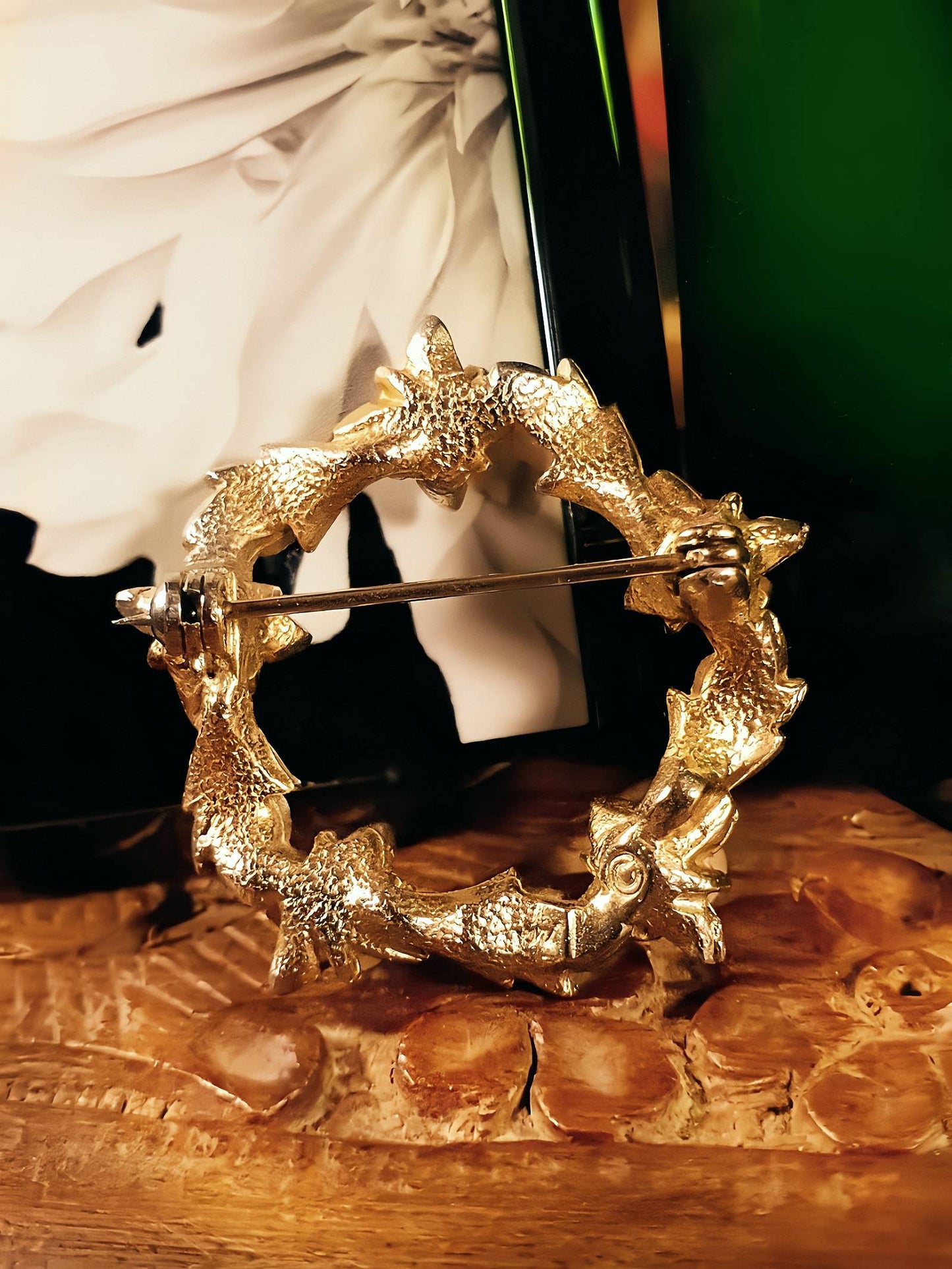 Vintage Faux Pearl Wreath Brooch Leaf Pin 1960s Gold Tone