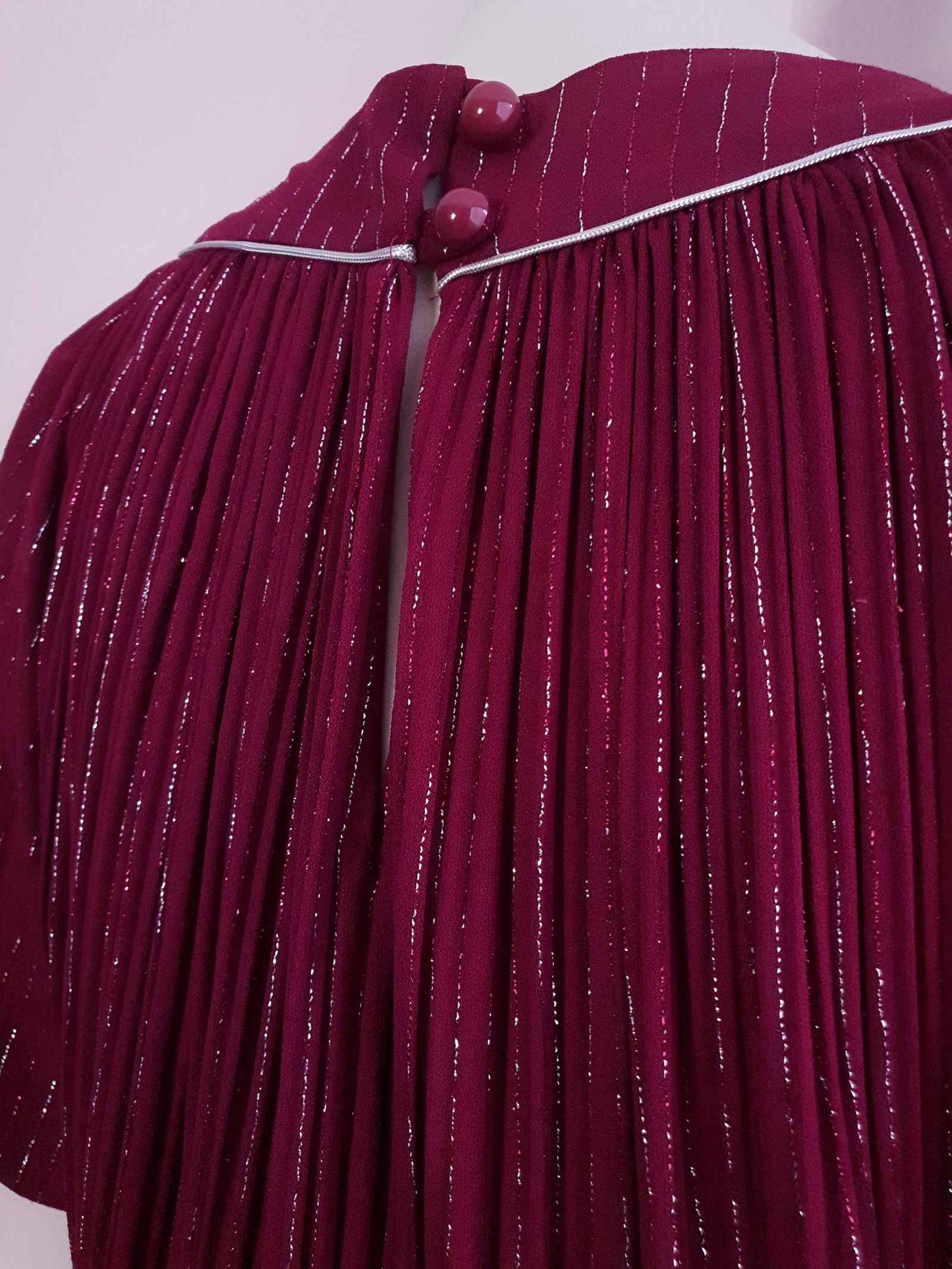 Burgundy Red Midi Dress 1970s - Sparkle Batwing Sleeves Size 16