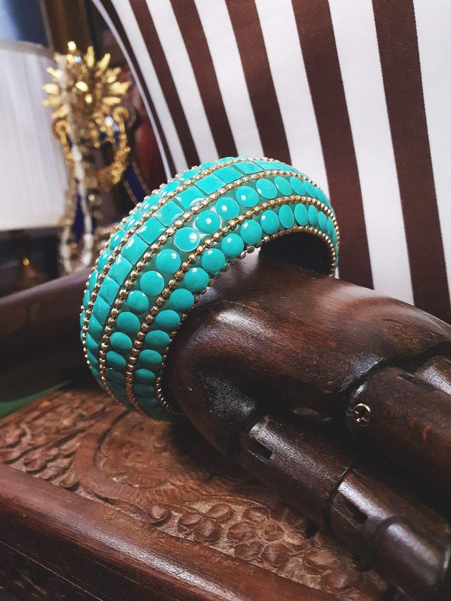 Vintage Turquoise Boho Bangle Bracelet Ceramic Bohemian 1970s