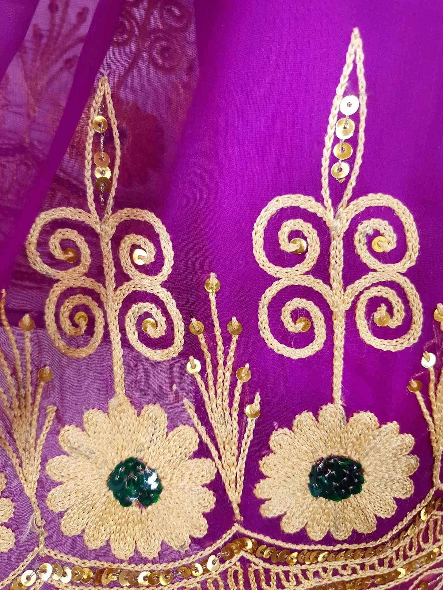 Vintage Purple Chiffon Embroidered Boho Dress 1970s Bohemian Ethnic - Size 12/14