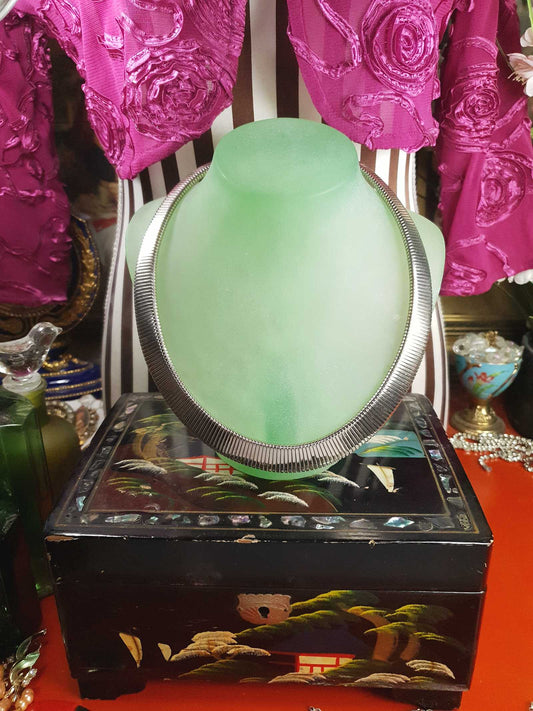 Vintage Collar Necklace Choker 20" 1970s Retro Silver-Tone