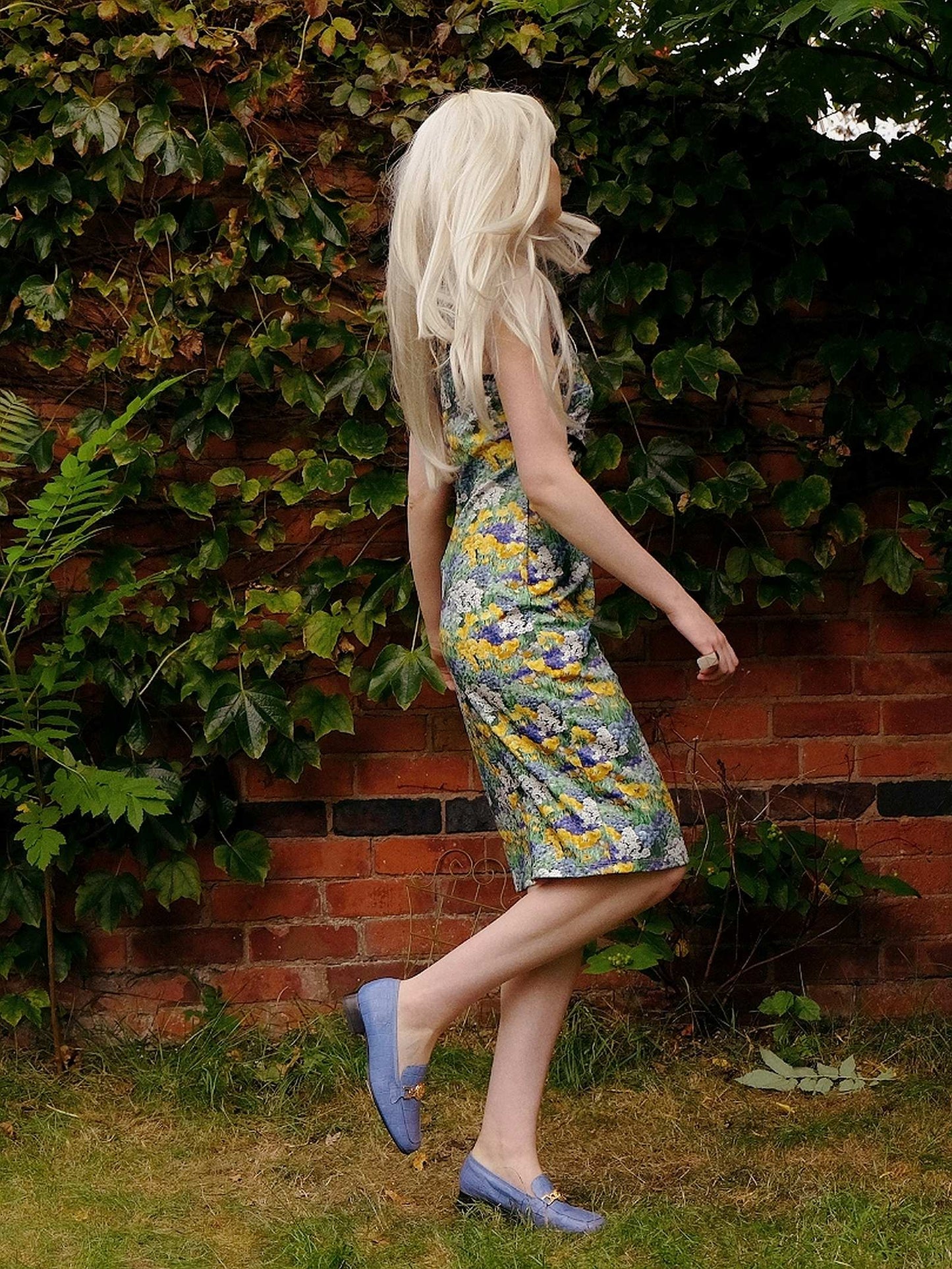Vintage Floral Cut Out Dress 1970s Retro Flower Midi Sleeveless- Size 14