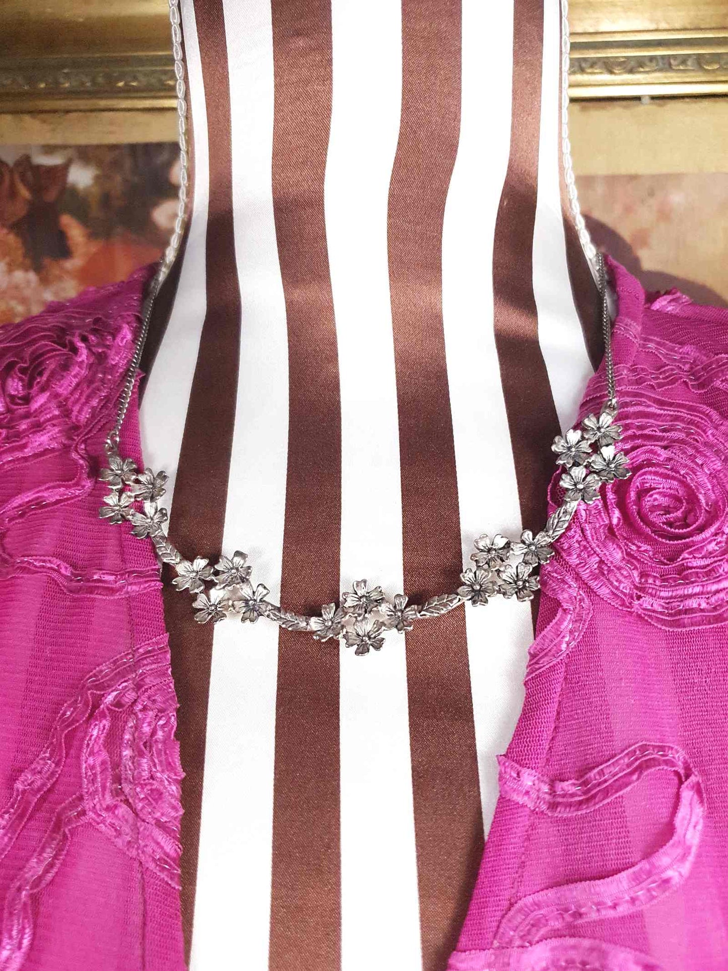 Vintage Silver Tone Flower Necklace 1970s Retro Floral Demi Parure Jewellery Set