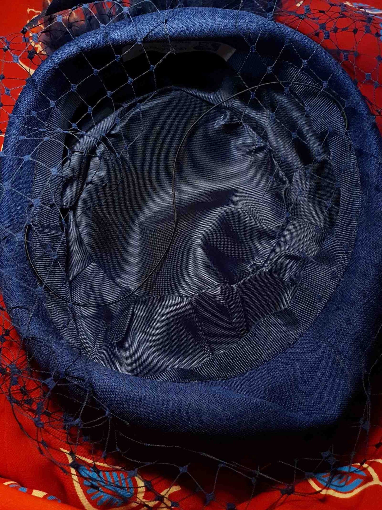 Vintage 1980s Pillbox Hat Blue Feather Fascinator Mesh
