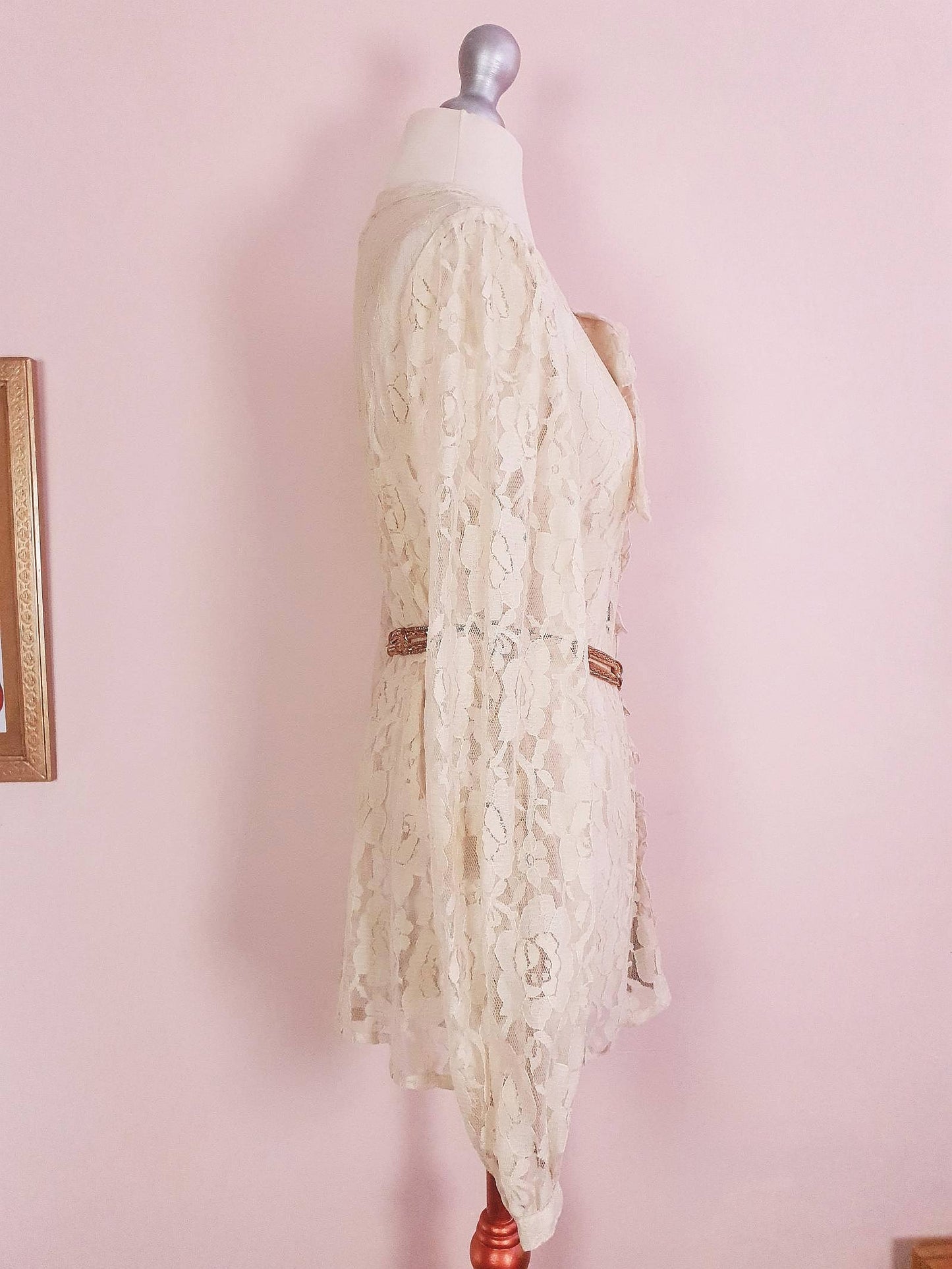 Vintage 1980s Pussybow Blouse Lace Shirt Size 12 Retro