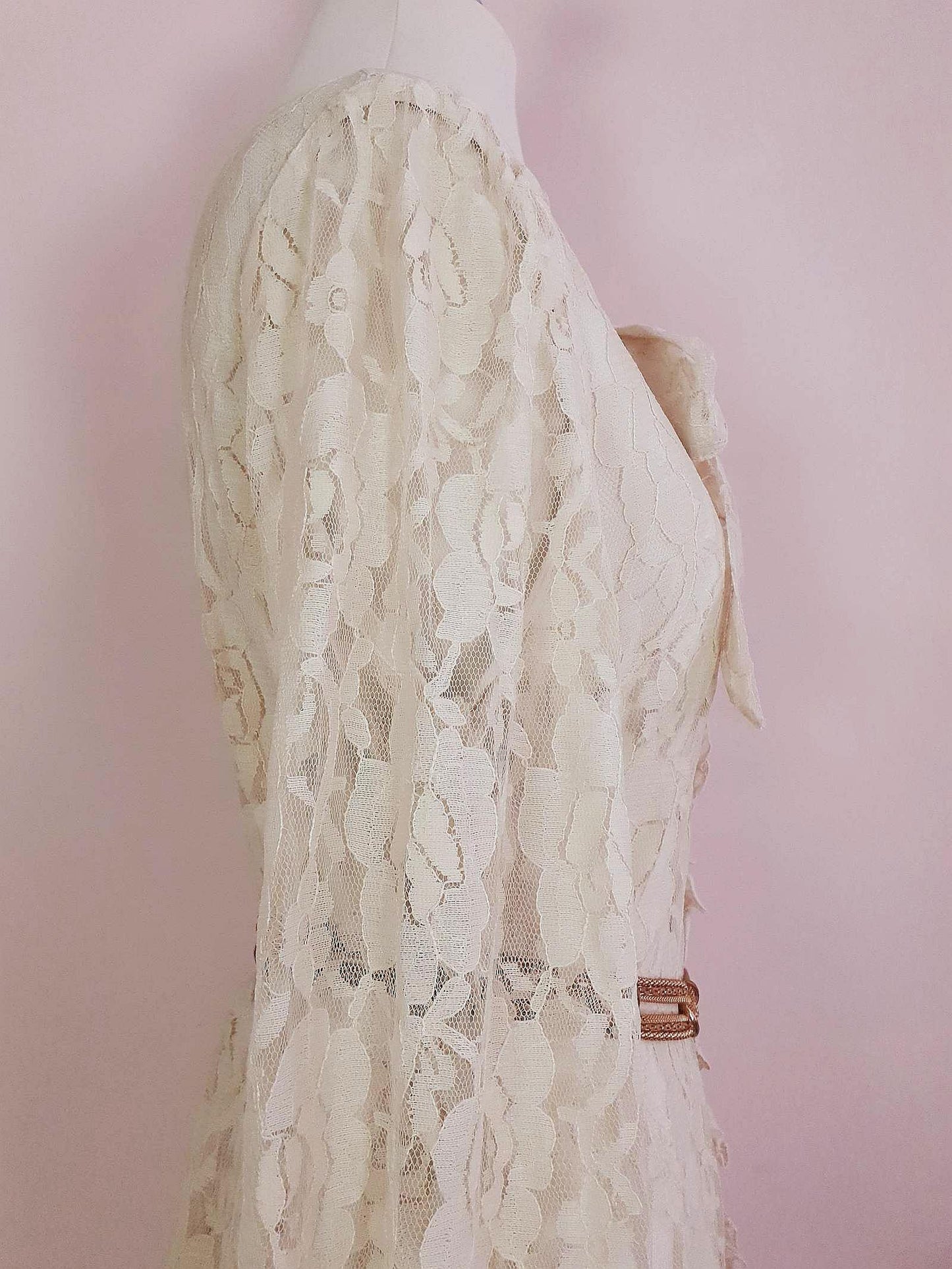 Vintage 1980s Pussybow Blouse Lace Shirt Size 12 Retro