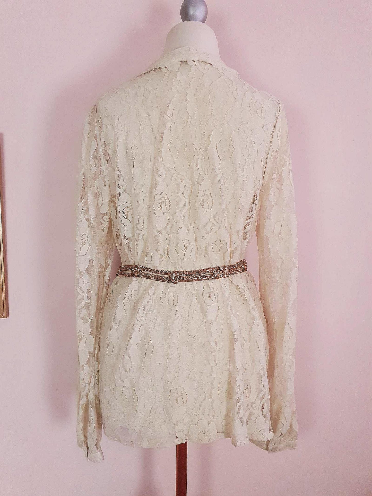 Vintage 1980s Pussybow Blouse Lace Shirt Size 12 Retro