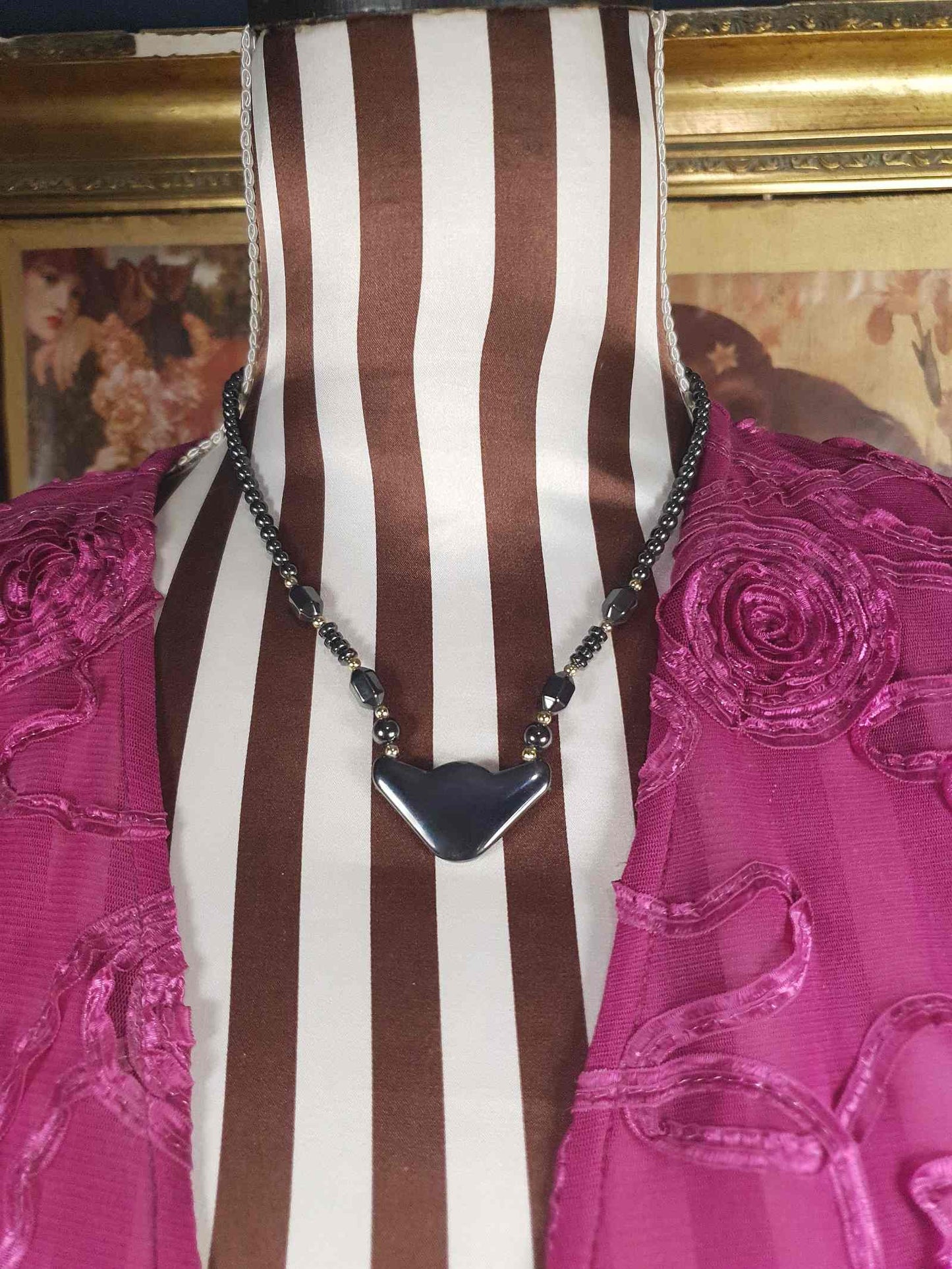 1980s Vintage Hematite Gemstone Necklace Dark Grey