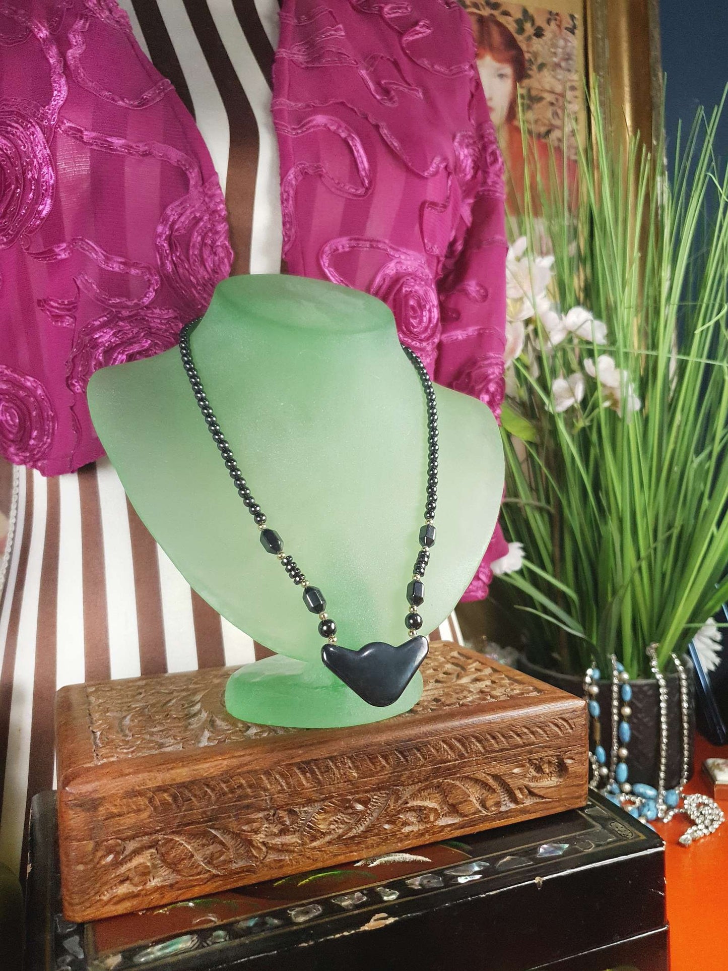 1980s Vintage Hematite Gemstone Necklace Dark Grey