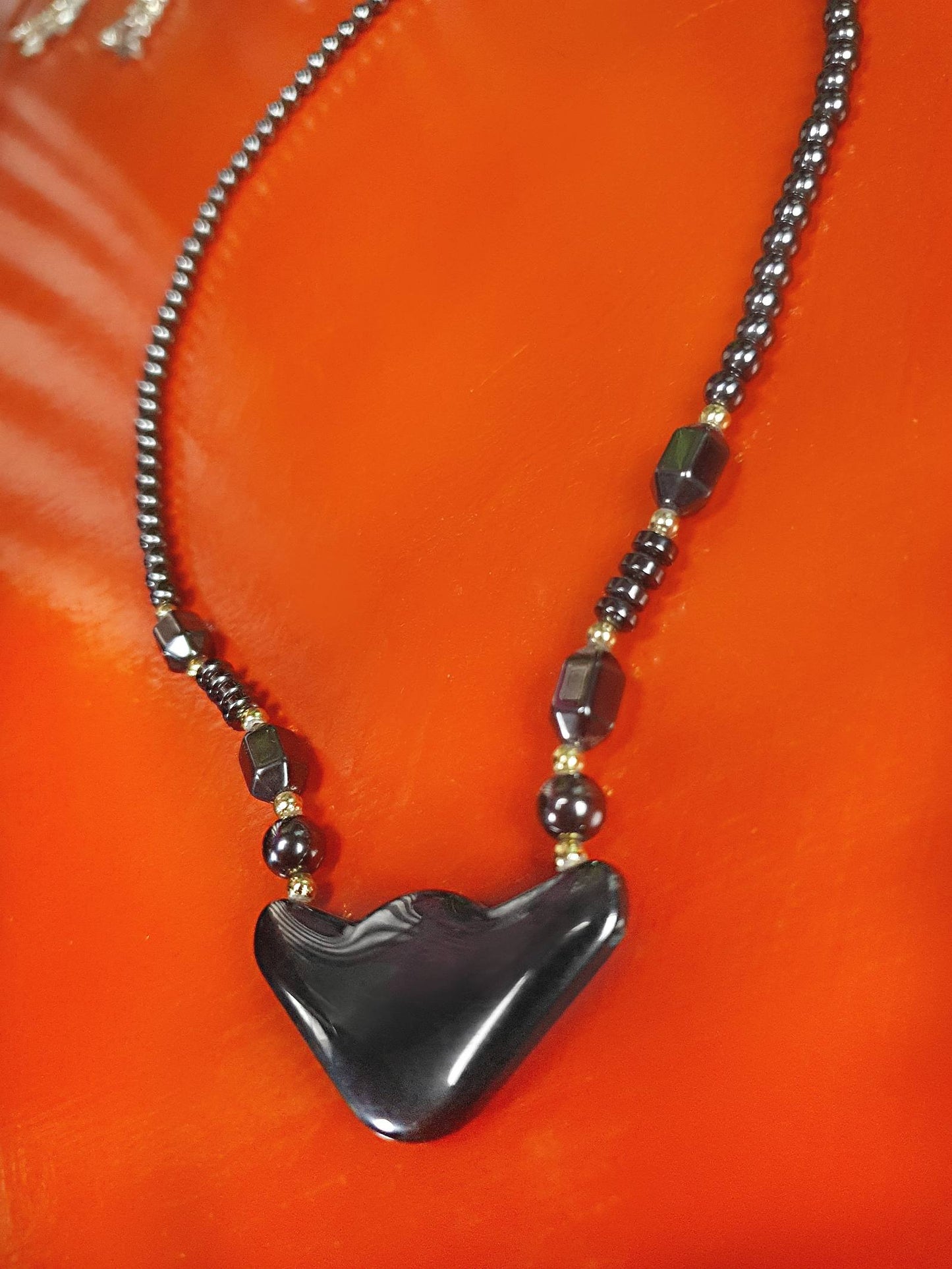1980s Vintage Hematite Gemstone Necklace Dark Grey