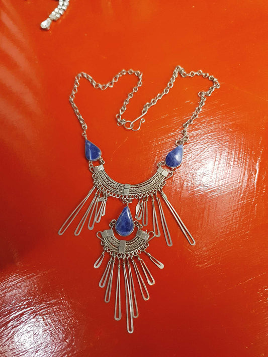 1980s Vintage Sodalite Boho Bib Necklace Bohemian Gemstone