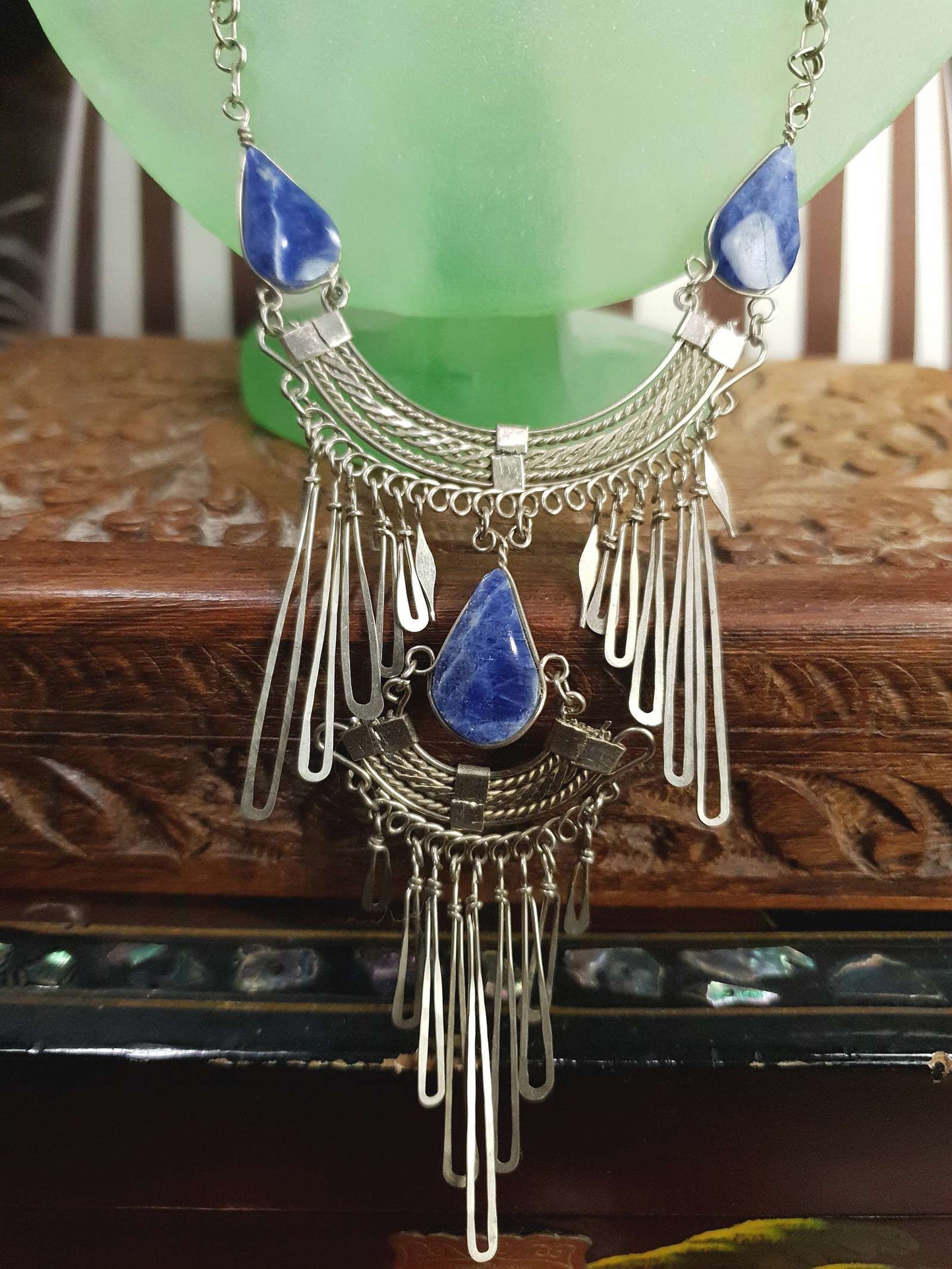 1980s Vintage Sodalite Boho Bib Necklace Bohemian Gemstone