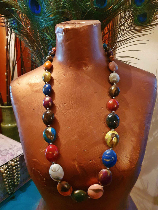 Vintage 90's Beaded Chunky Statement Necklace Multi-coloured
