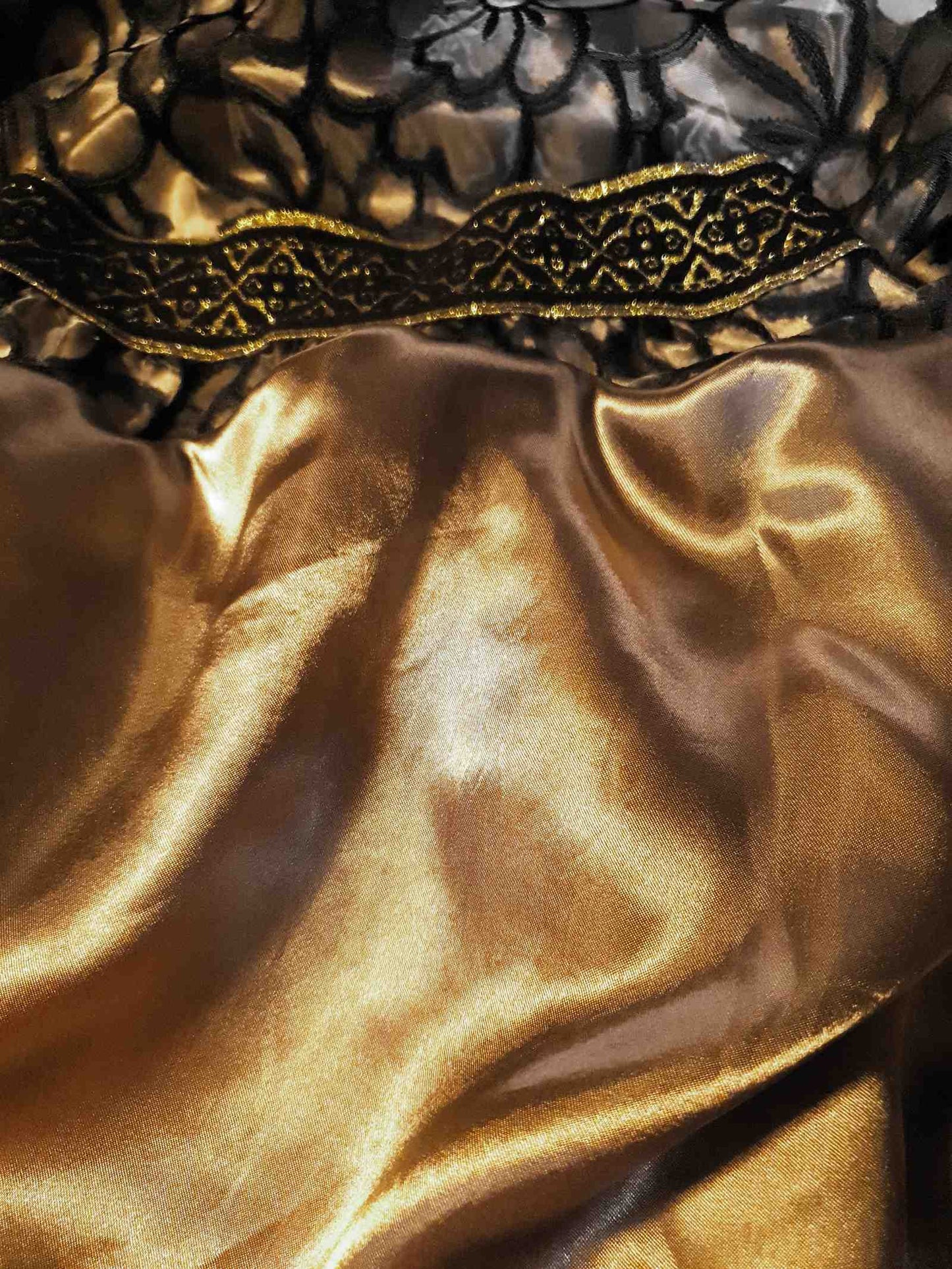 Elegant 1980s Floral Organza and Bronze Satin Layered Maxi Evening Skirt - Size 8/10/12