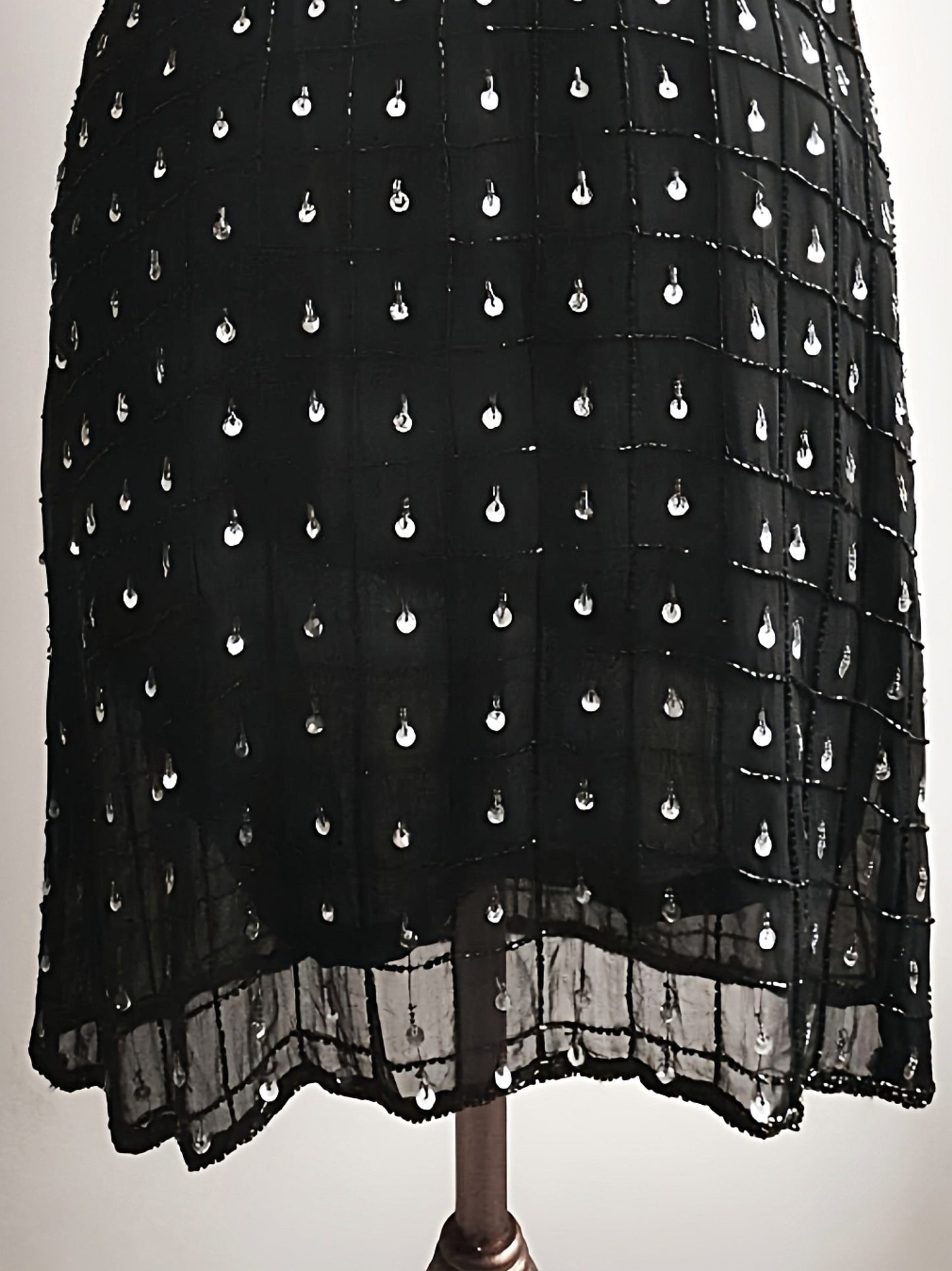 Vintage Black Sequin Bead Mini Dress Baby Doll 1980s Beaded Evening Party Cocktail - Size 10