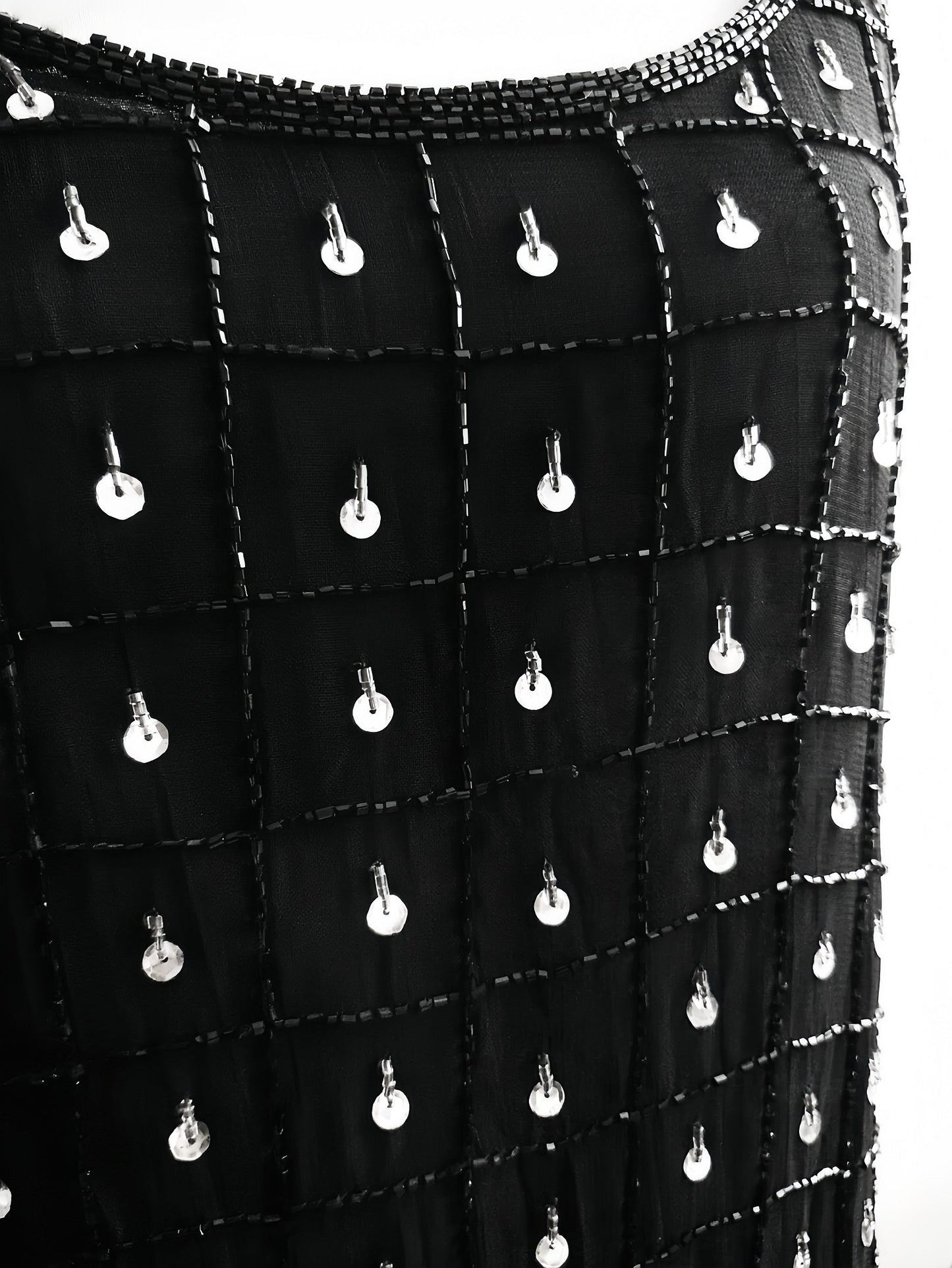 Vintage Black Sequin Bead Mini Dress Baby Doll 1980s Beaded Evening Party Cocktail - Size 10