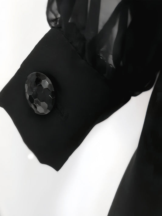 Vintage Black Chiffon Shirt Beaded Blouse 1980s Size 16 / 18 Beach