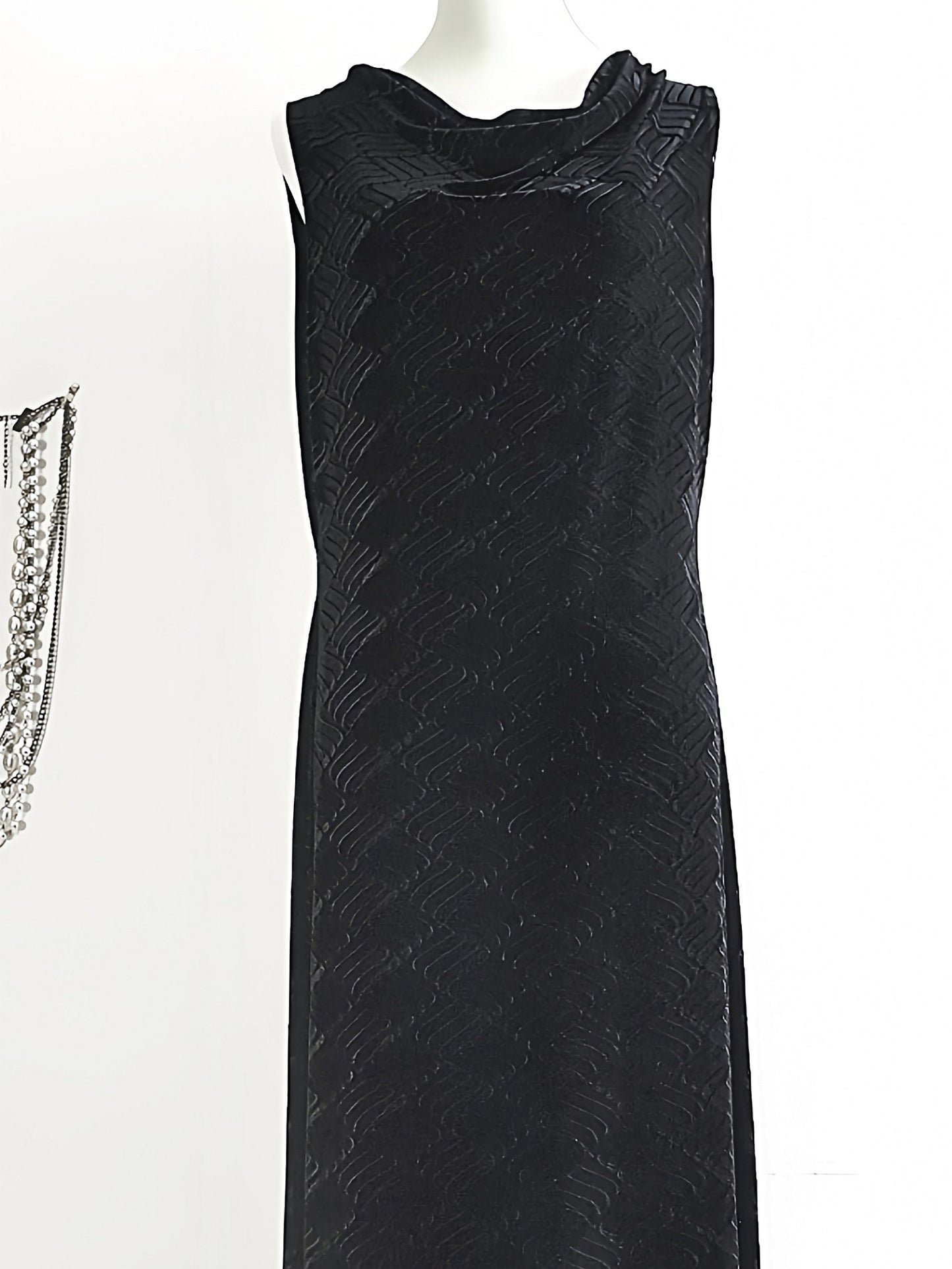 Vintage Black Velvet Dress 1980s Evening Cocktail Party Maxi - Size 14