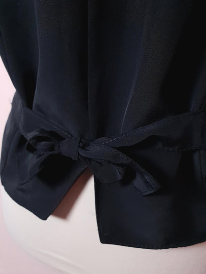 Chic 1980s Vintage Black Satin & Crochet Beaded Waistcoat Vest - Size 14