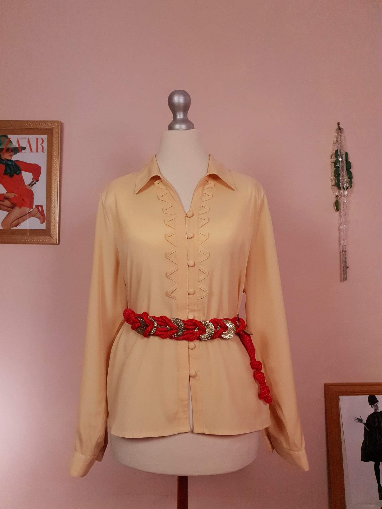 Vintage 1980s Yellow Blouse Top Shirt Top Oversize Retro
